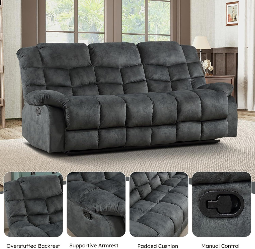 EBELLO Reclining Living Room Set, One Seat Manual Recliner, Loveseat Recliner Sofa and 3PC Bonded Manual Sofa Couch, Grey Green