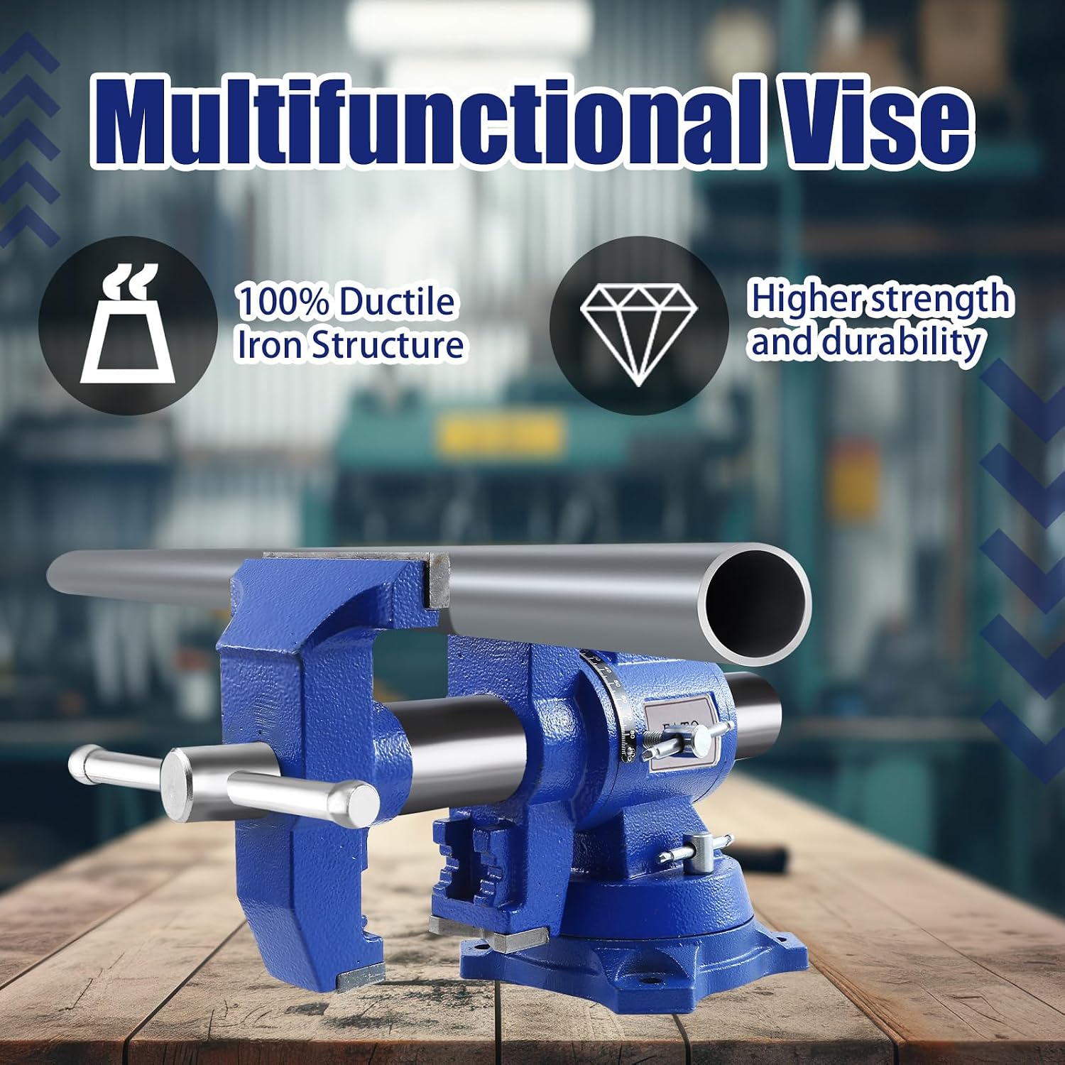 FATO 5 Inch Bench Vise Heavy Duty – Ductile Iron Workbench Vise with 360° Swivel Base & Anvil, 8800 Lbs Clamping Force, 4.92' Jaw Width, 3.94' Opening, for Woodworking, Metalworking, Garage DIY, Blue