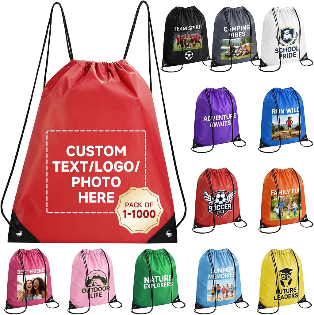 Custom Drawstring Backpack with Logo, 100 Pack Personalized Draw String Back Bag Drawstring Bags Bulk for Sports, Gym, Travel, Swimming, Beach