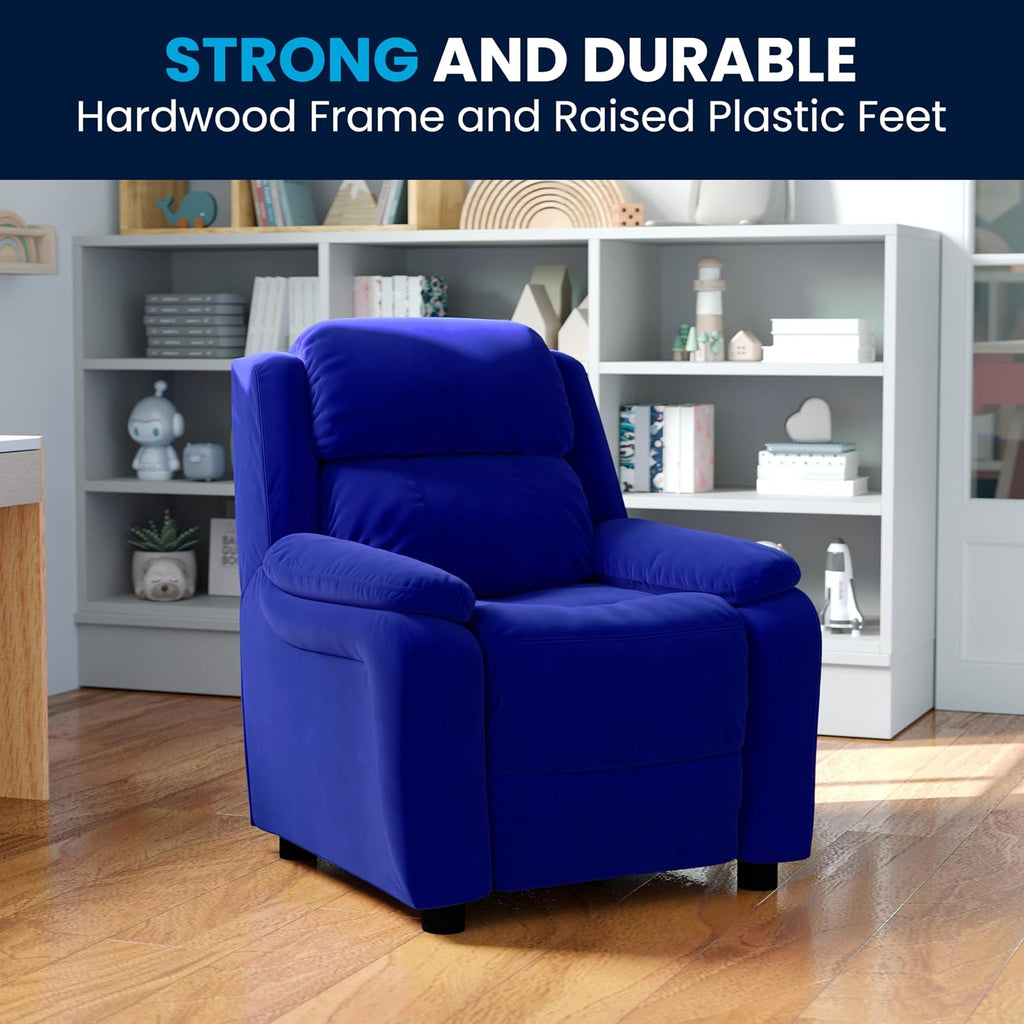 Flash Furniture Charlie Microfiber Kids Recliner with Flip-Up Storage Arms and Safety Recline, Contemporary Reclining Chair for Kids, Supports up to 90 lbs., Blue