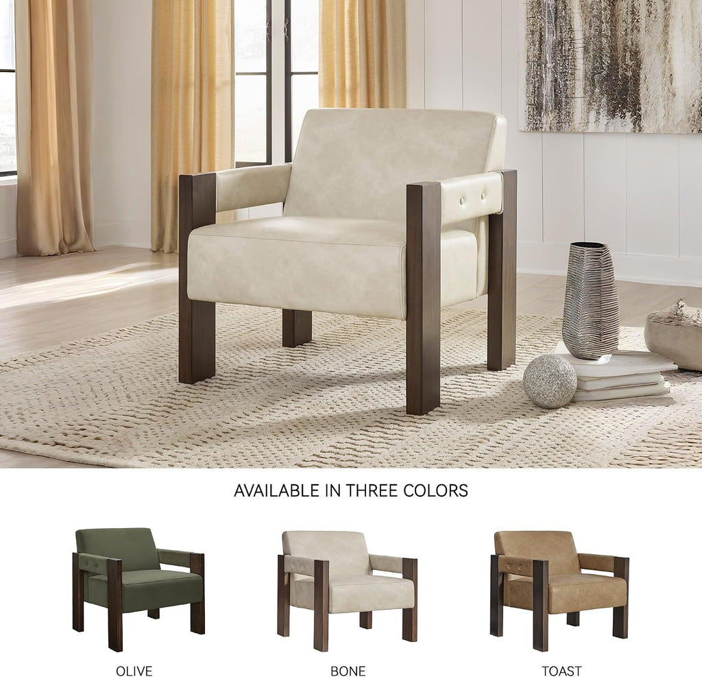 Signature Design by Ashley Adlanlock Contemporary Faux Leather Upholstered Solid Wood Accent Chair, Beige & Dark Brown