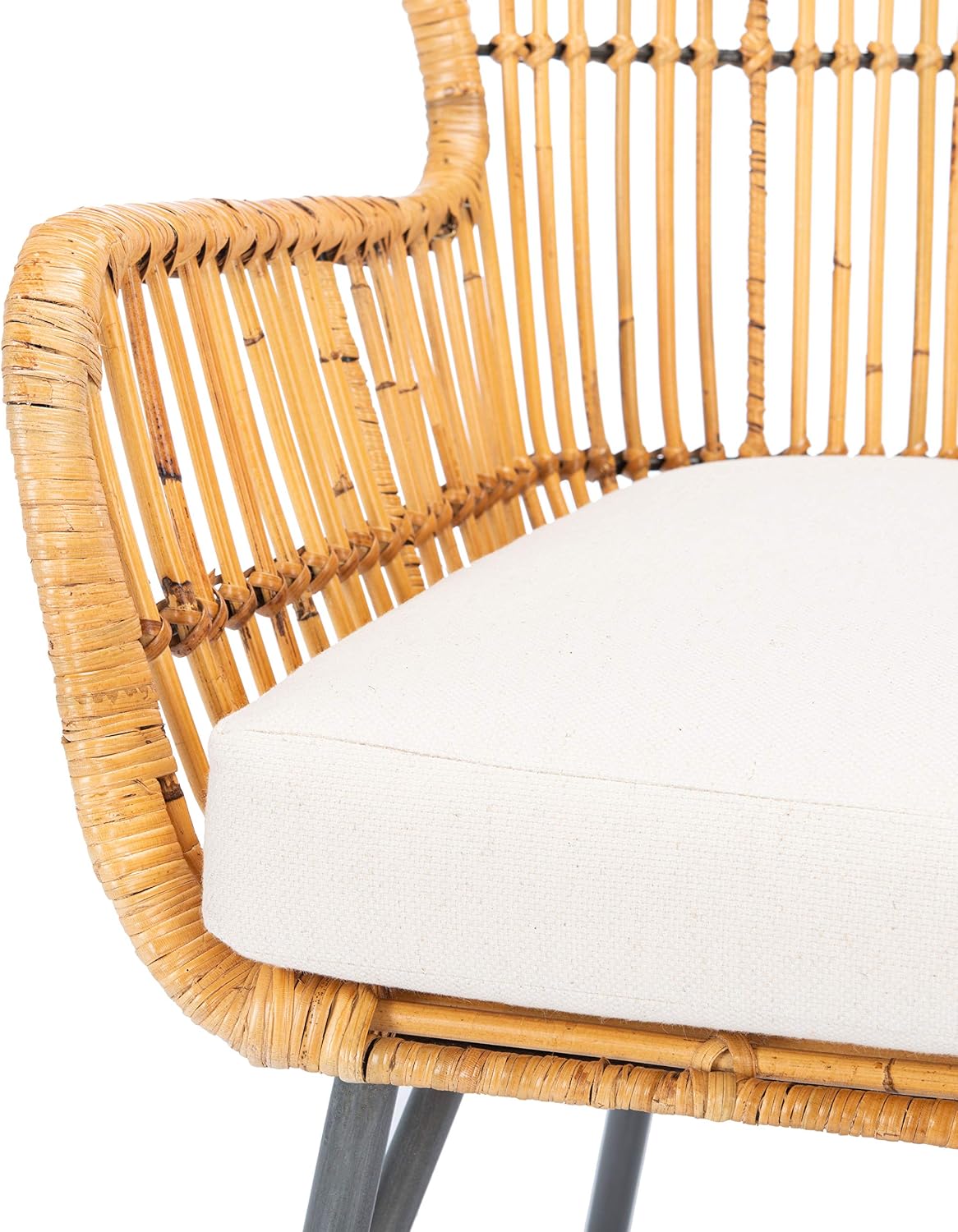 SAFAVIEH Home Collection Lenu Rattan White Cushion Accent Chair, Natural/Black (ACH6510B)