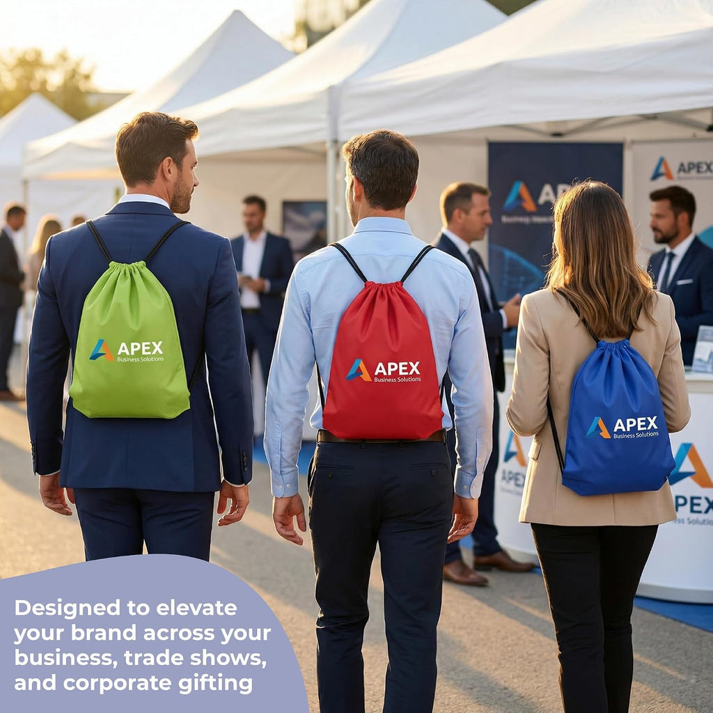 Custom Drawstring Backpacks with Logo or Text, Pack of 50, Lime Green, Water-Resistant, Personalized Promotional Bags for Branded Giveaways, Corporate Events, Trade Shows, Conferences