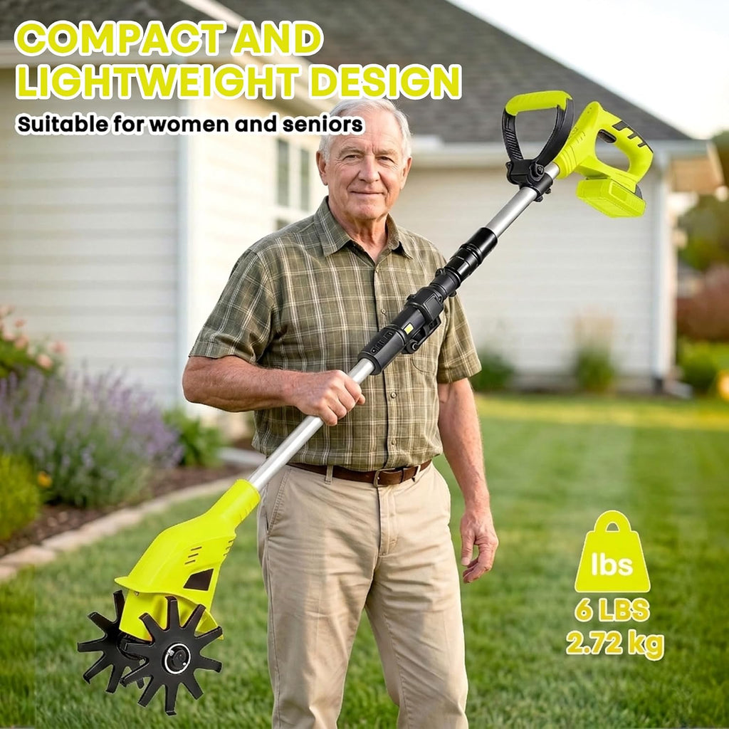 20V Mini Cordless Tiller for Gardening, 6 Lbs Ultra Lightweight Electric Garden Tiller for Women/Seniors, 6.3' Width & 4' Depth, Rototiller for Lawn/Soil Cultivation, Gardening Gifts for Parents
