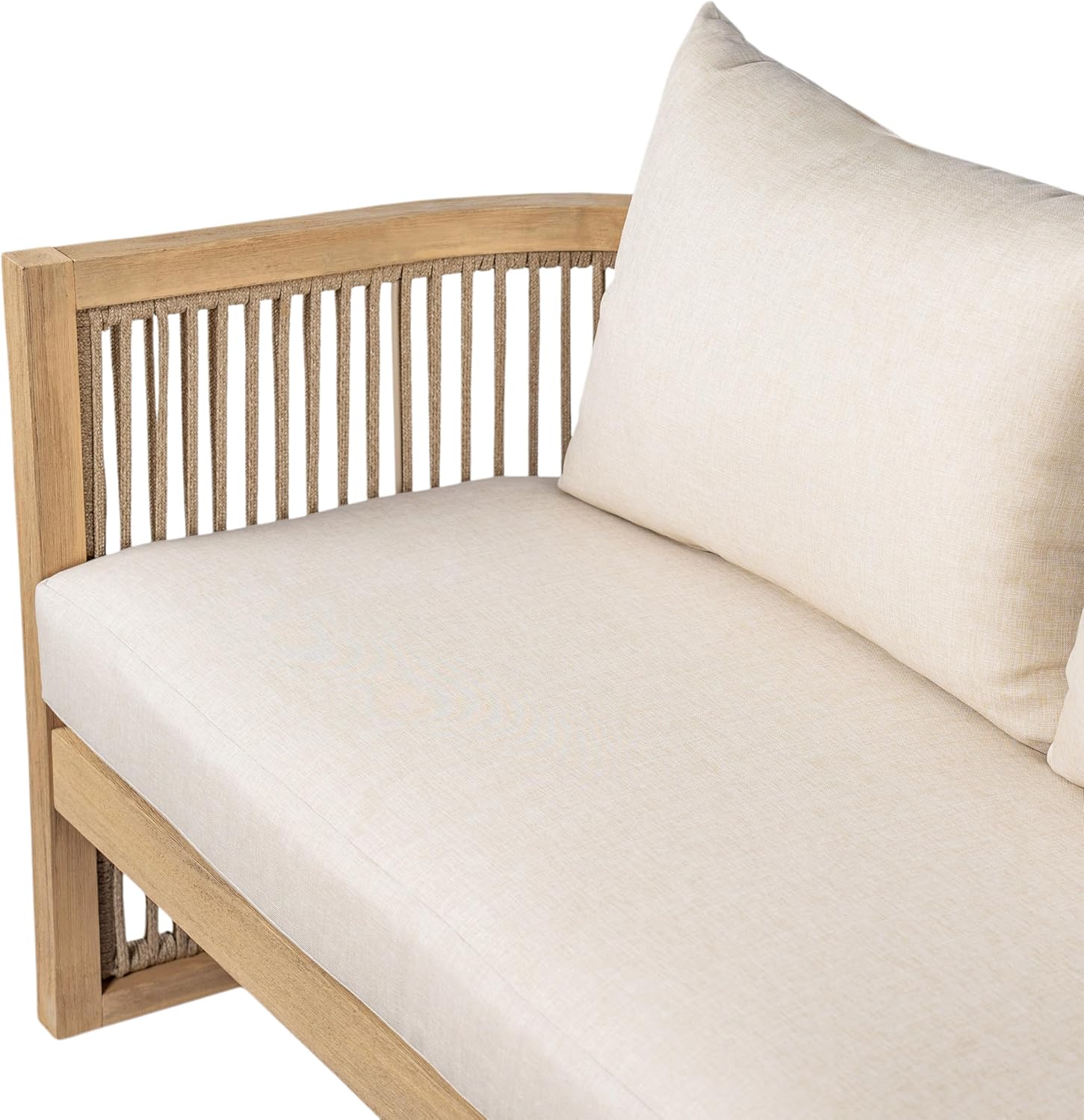 Christopher Knight Home Faine Acacia Wood Outdoor Loveseat Sofa, Patio Loveseat Furniture Set for 2 Seaters, Tub Design Patio Outdoor Sofa Couch with Woven Rope and Removable Cushion, Light Teak+Beige