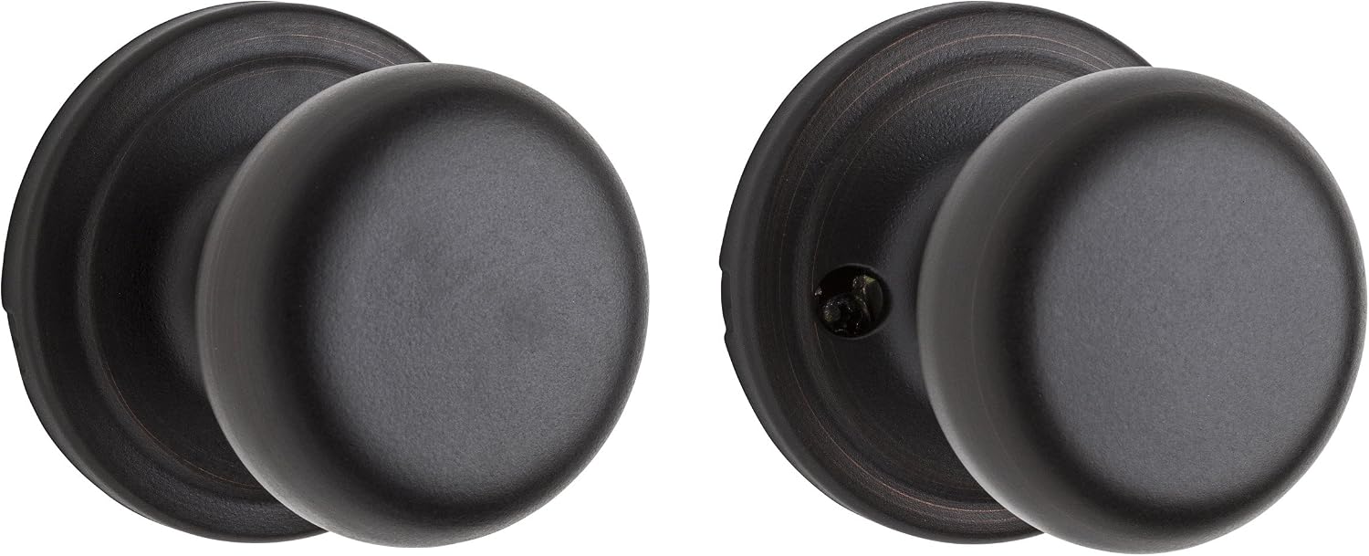 Kwikset Hancock Interior Passage Door Knob, Handle for Closet and Hallway Doors, Non-Locking Doorknob in Venetian Bronze, with Microban Protection (Pack of 12)