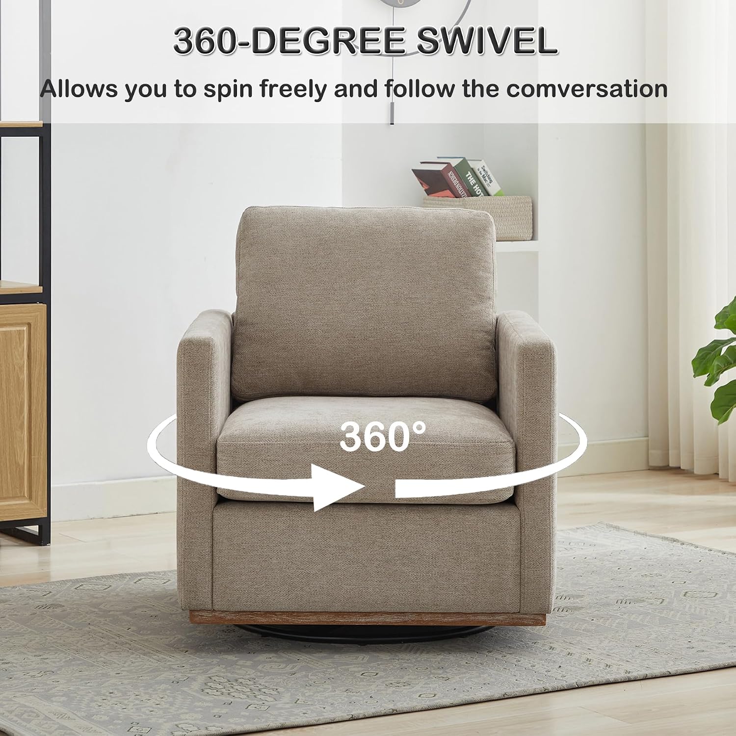 Swivel Accent Chair Set of 2, 360 Degree Square Swivel Barrel Chair for Living Room, Mid Century Modern Upholstered Accent Chair,Comfy Sofa Armchairs for Bedroom,Nursery, Chenille, Taupe
