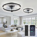 LEDIARY 2 Pack 20 Inch Low Profile Ceiling Fan with Lights and Remote, Dimmable Fandelier Ceiling Fans, Black Modern Flush Mount Ceiling Fan with 3 Color Temperature Change and 6 Speeds