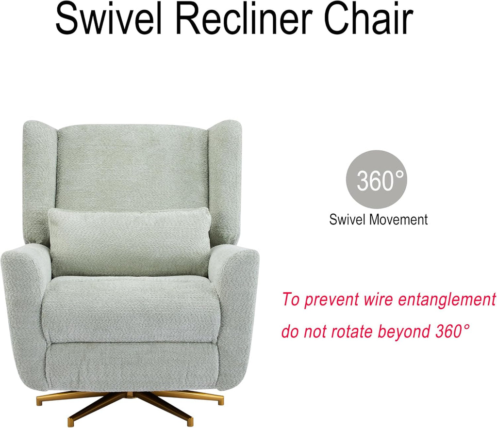 Christopher Knight Home Dolia Boucle Upholstered 360° Swivel Chair, Push-Back Power Recliner Chair, Iron Recliner Sofa with Rotation, Living Room Lounge Sofa, Adjustable Backrest, Gold+Light Green
