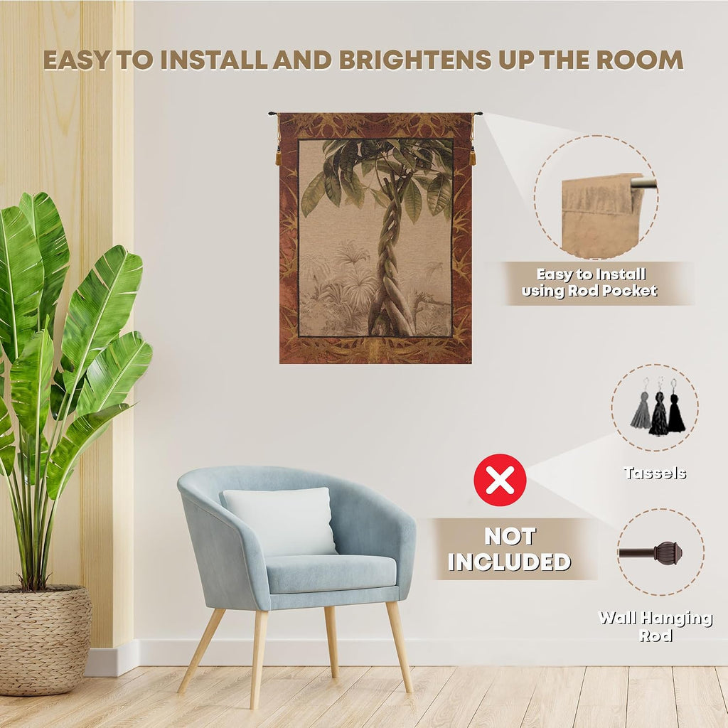Charlotte Home Furnishings Inc. Le Ficus French Tapestry Wall Hanging, 60 X 44 Inch, Viscose Cotton And Polyester Blend Wall Art, Woven In France, Perfect For Home Decor And Wall Decor