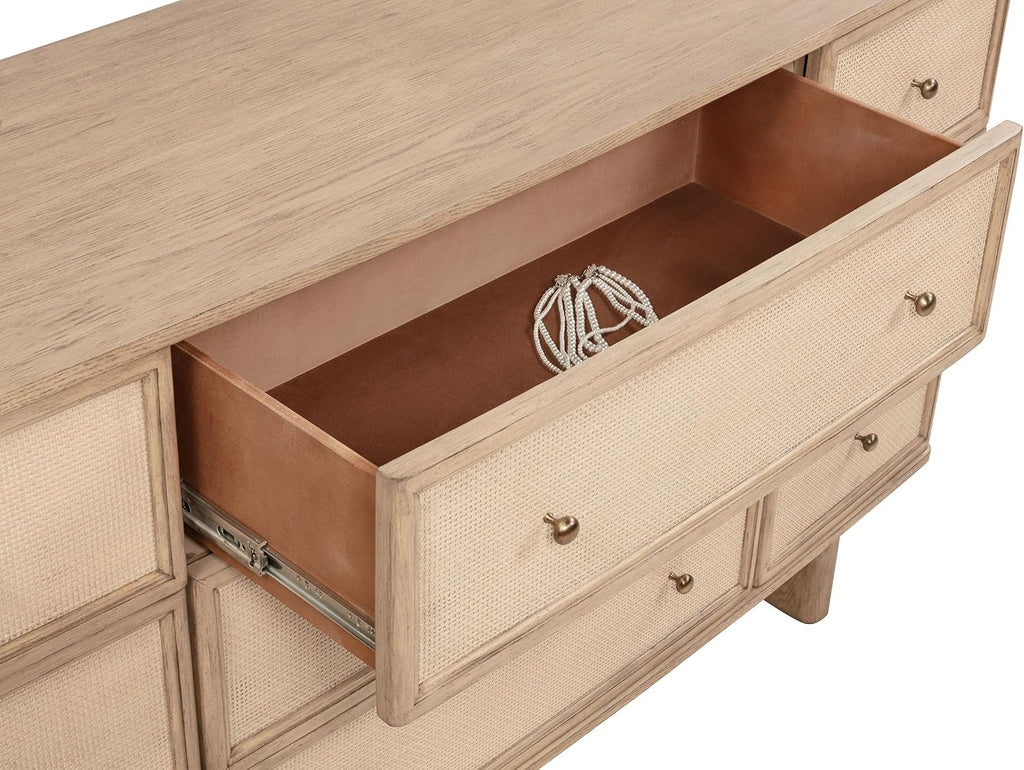 Coaster Home Furnishings - Kailani - Wood - 9-Drawer Dresser with Antique Brass Hardware, Metal Extension Glides, Coastal Style - Bedroom - Beige Oak - 225043