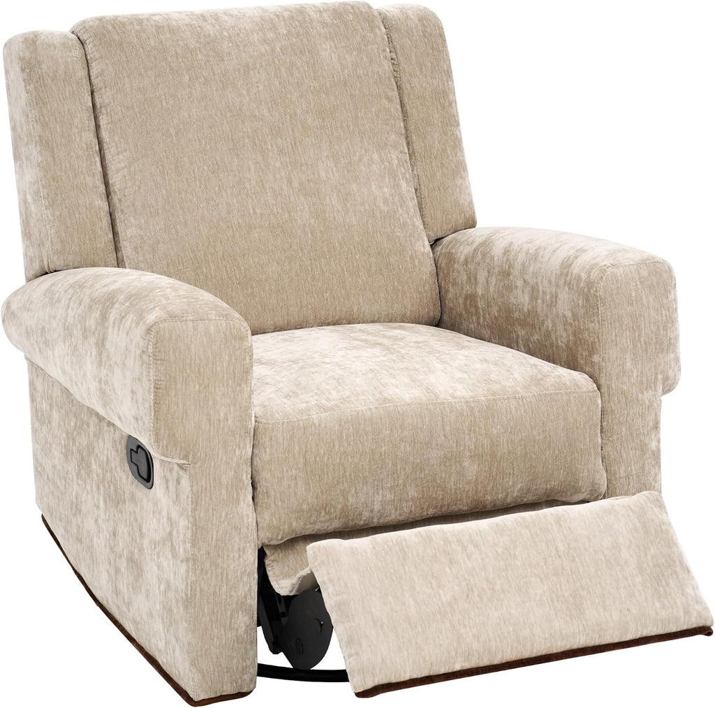 Merax Manual Recliner Chair with Swivel and Rocker, 2-Position Chenille Recliner Sofa with Pull Handle, Compact Recliner for Living Room, Nursery, Home Theater, Brown