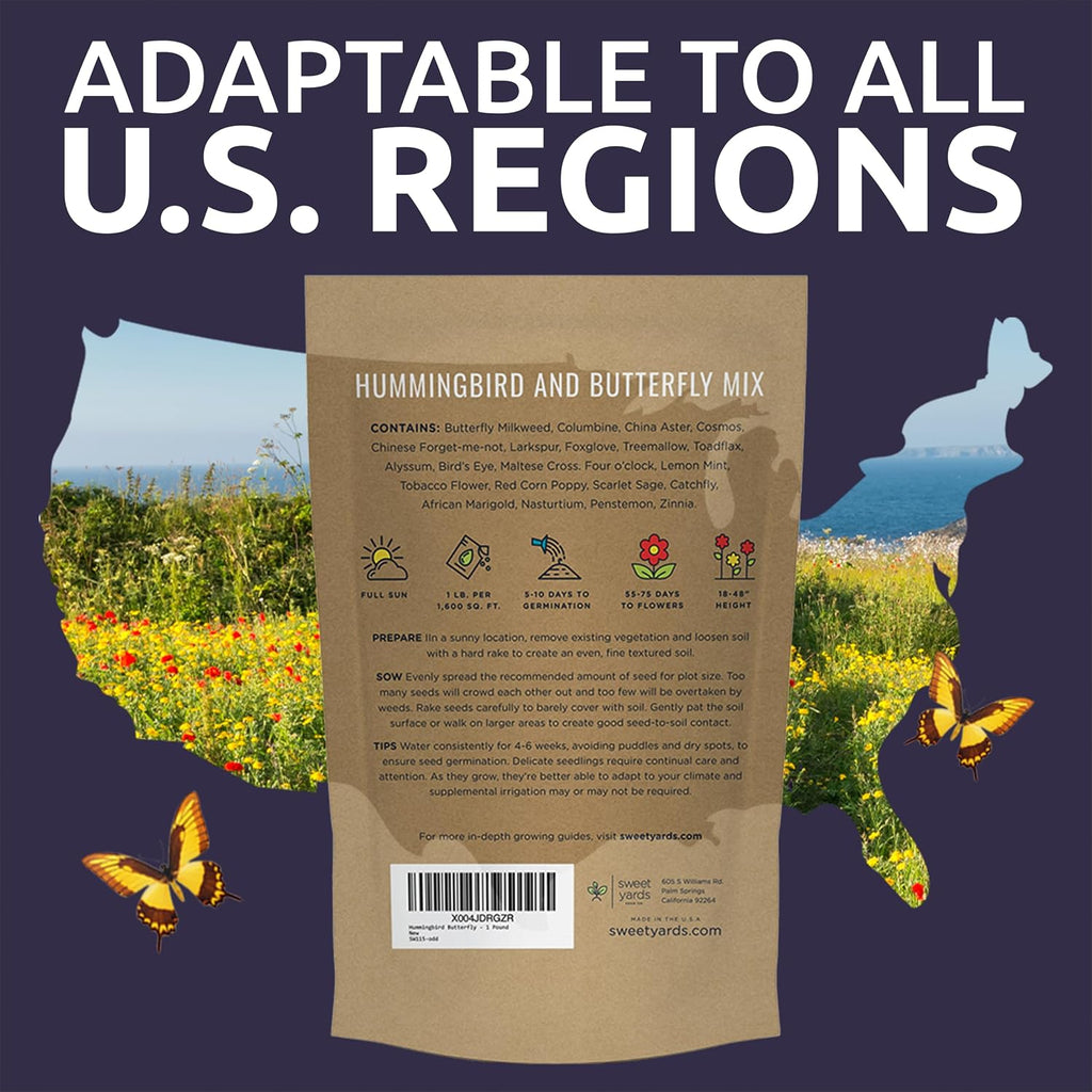 Bulk Wildflower Seeds Butterfly and Humming Bird Mix - 5 Pounds - Over 600,000 Open Pollinated Annual and Perennial Seeds