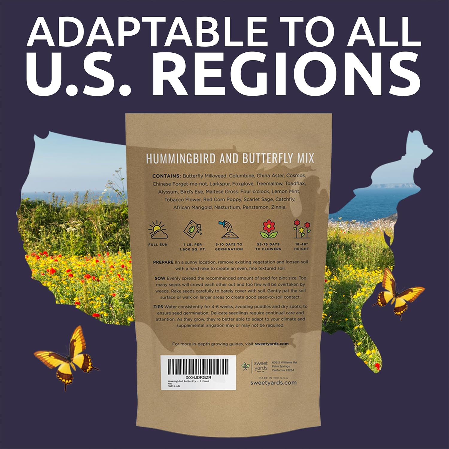 Bulk Wildflower Seeds Butterfly and Humming Bird Mix - 5 Pounds - Over 600,000 Open Pollinated Annual and Perennial Seeds