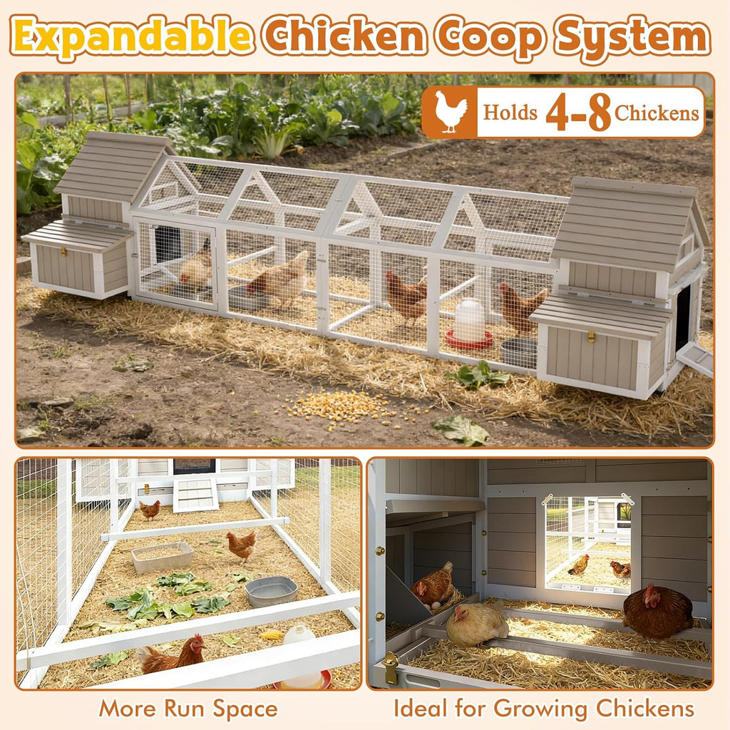 Ketive 83'L Large Chicken Coop with Run for 4–6 Chickens Wooden Backyard Hen House with Curved Roof, Peaked Run Top, 4 Reinforced Nesting Boxes, Swing Perch, Dual Ramp Doors,Slide-Out Tray,Expandable