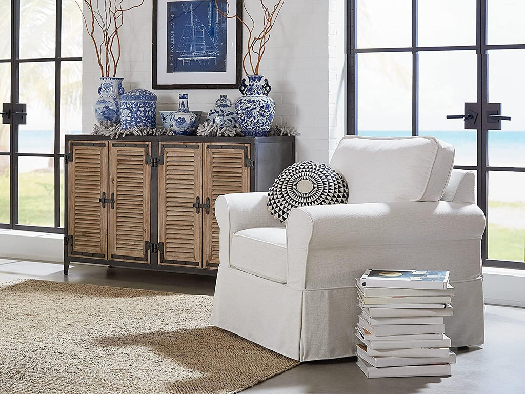 OSP Home Furnishings Ashton Rolled Arm Chair with Slipcover, White