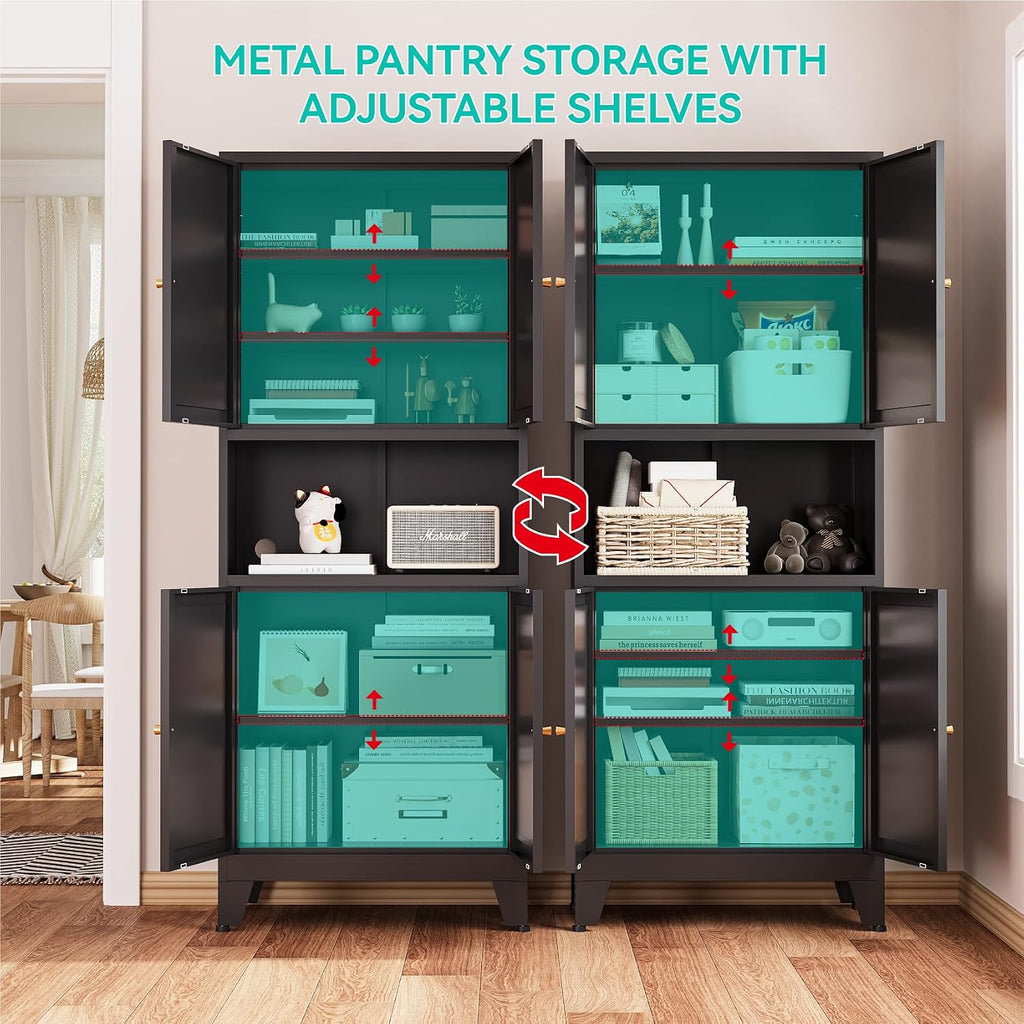 69' Tall Pantry Cabinet with Open Shelf,13.78'Deep By 28' Wide Storage Cabinet with Doors and Adjustable Shelves,Microwave Stand,for Kitchen Dining Room Bathroom,Black,1Pc