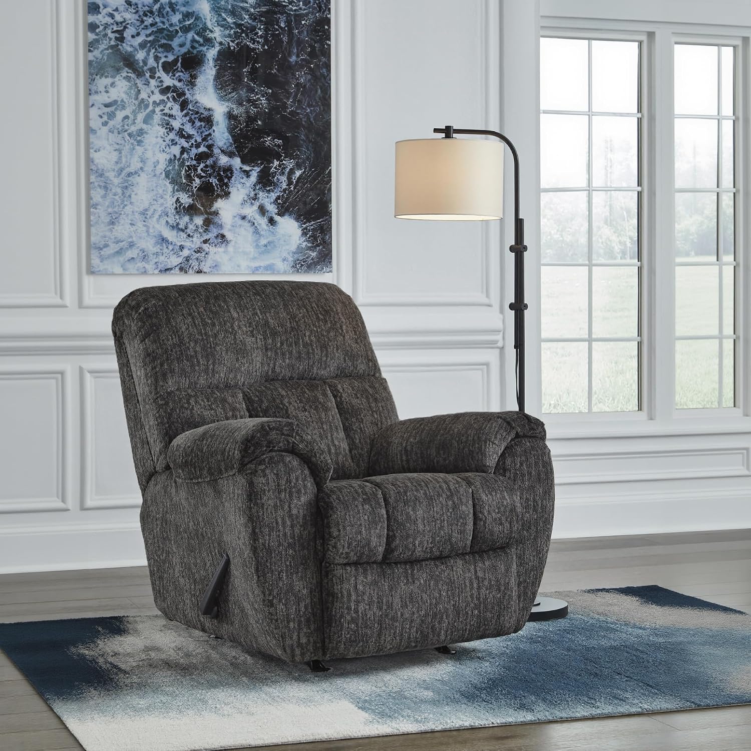 Signature Design by Ashley Rampant Casual Manual Rocker Recliner with Pillow-Top Arms, Gray