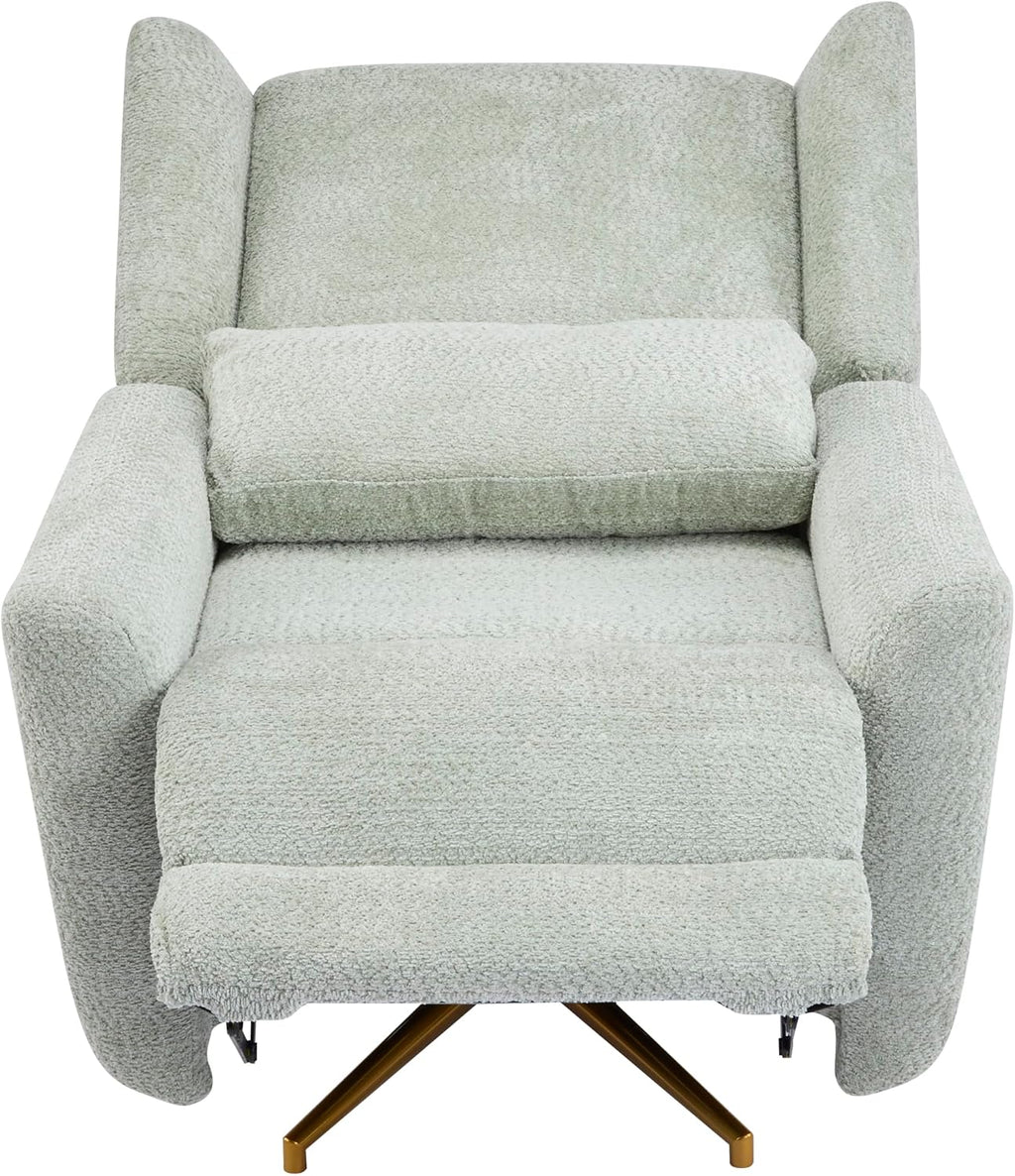 Christopher Knight Home Dolia Boucle Upholstered 360° Swivel Chair, Push-Back Power Recliner Chair, Iron Recliner Sofa with Rotation, Living Room Lounge Sofa, Adjustable Backrest, Gold+Light Green