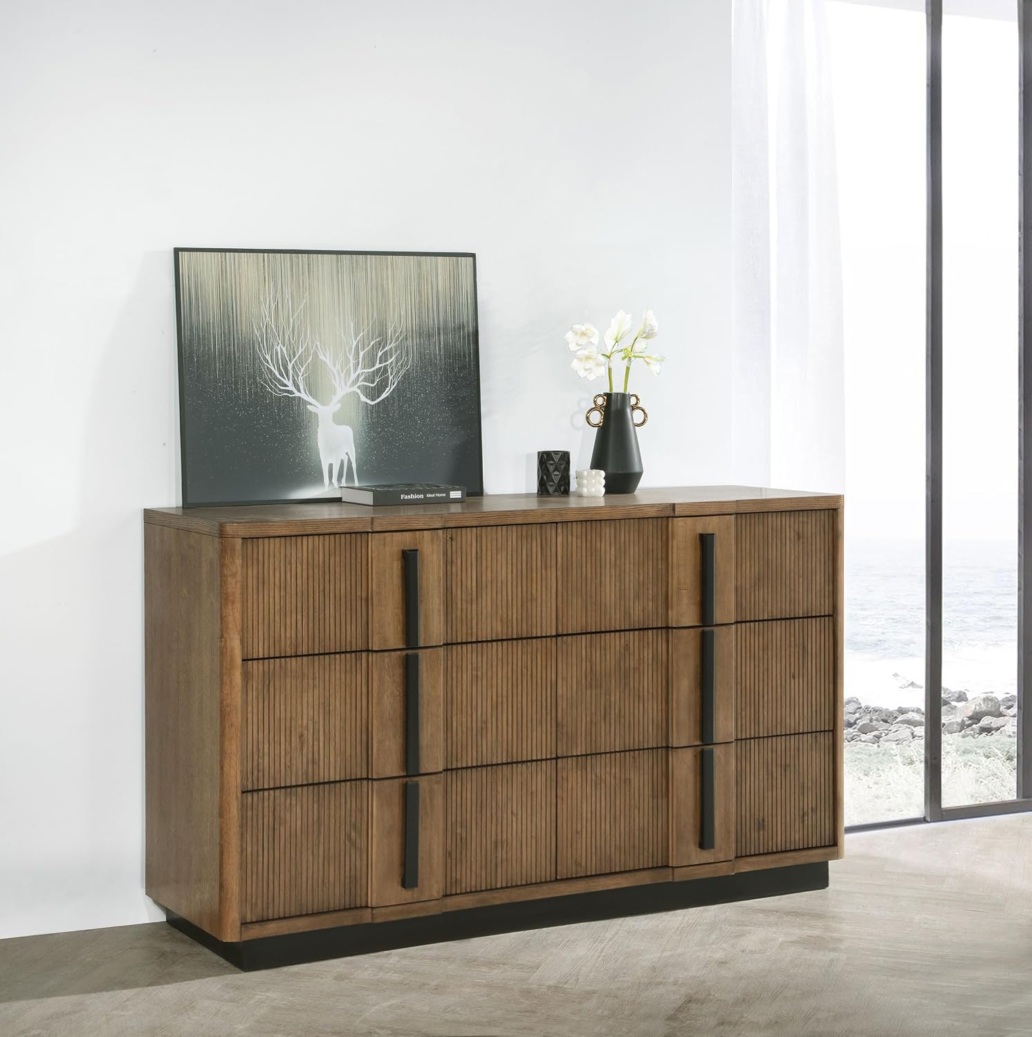 Coaster Home Furnishings - Terrace - Wood - 6-Drawer Dresser Cabinet with Transitional Style, Rectangular Structure, Brown-Toned Hardware, Felt-Lined Top Drawers - Ash Brown - 224903