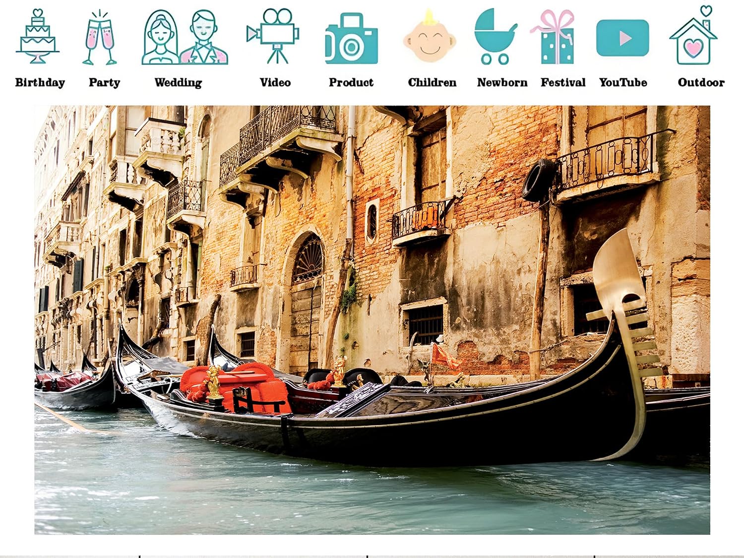 20x10ft Fabric Venice Narrow Canal Gondola Backdrop Old Buildings Background for Vintage Themed Party Decorations Balcony Wall Hanging Tapestry Photo Shoot Studio Props
