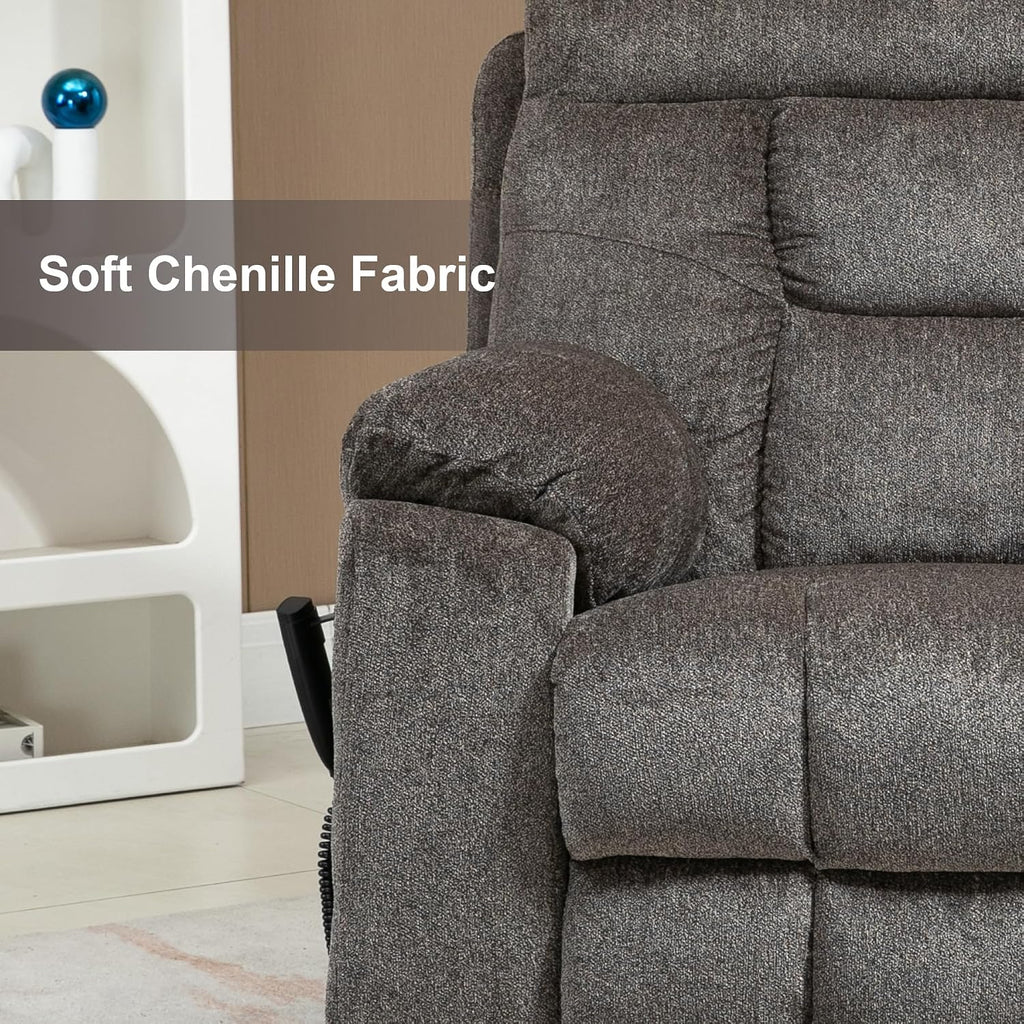 Oversized Lift Recliner Chair for Big and Tall Elderly, 26' Extra Wide Seat Power Lift Recliners with Heat and Massage, Dual Motor Electric Lay Flat Living Room Sofa with Lumbar Pillow