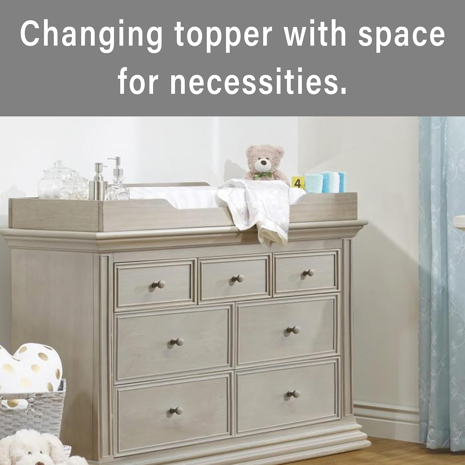 Sorelle Furniture Changing Table Topper for Dresser, Dressing and Diaper Changing Solution for Baby Dresser, Nursery Furniture-Heritage Fog