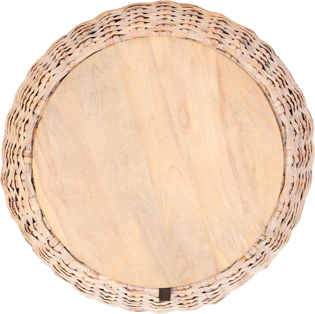 Safavieh Home Klarysa Natural White Wash Wood and Rattan Storage Coffee Table