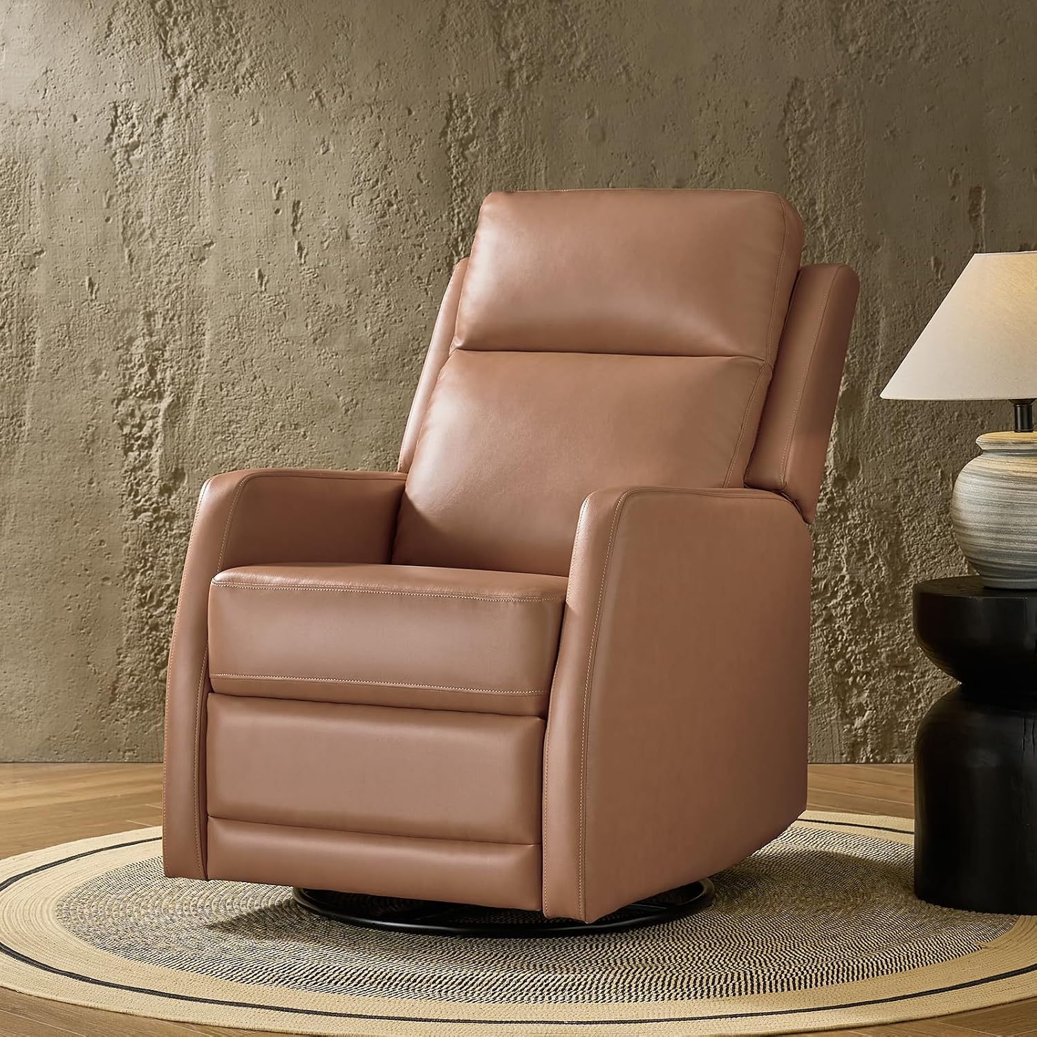 HULALA Home Recliner Chair Leather Recliners, Rocking 360 Degree Swivel Chair, Wingback Armchair, Theater Seating Lounge Sofa for Living Room Bedroom