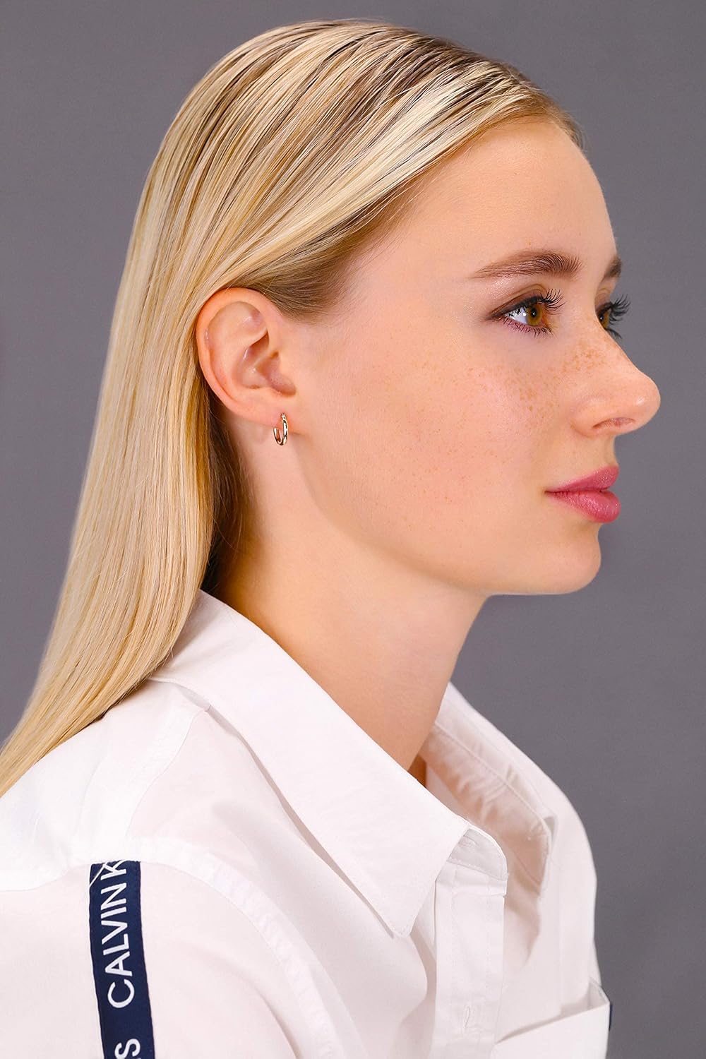 14K Rose Gold Classic Shiny Polished Round Hoop Earrings, 2mm tube