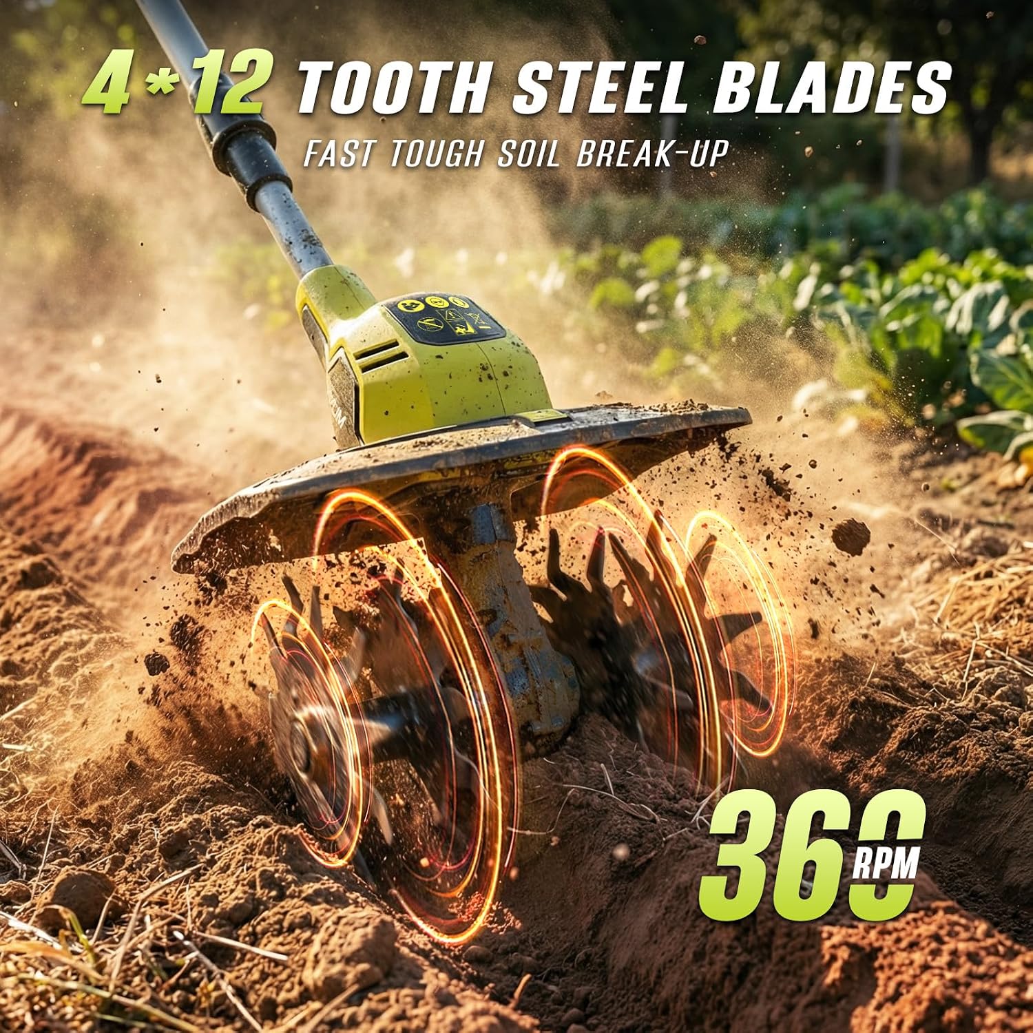 SEYVUM Cordless Tiller for Gardening, 20V 2 X 4.0Ah Battery Powered Cultivator, 9-in Tilling Width and 7-in Depth Electric Rototiller, 360 RPM Garden Tiller for Soil Cultivation