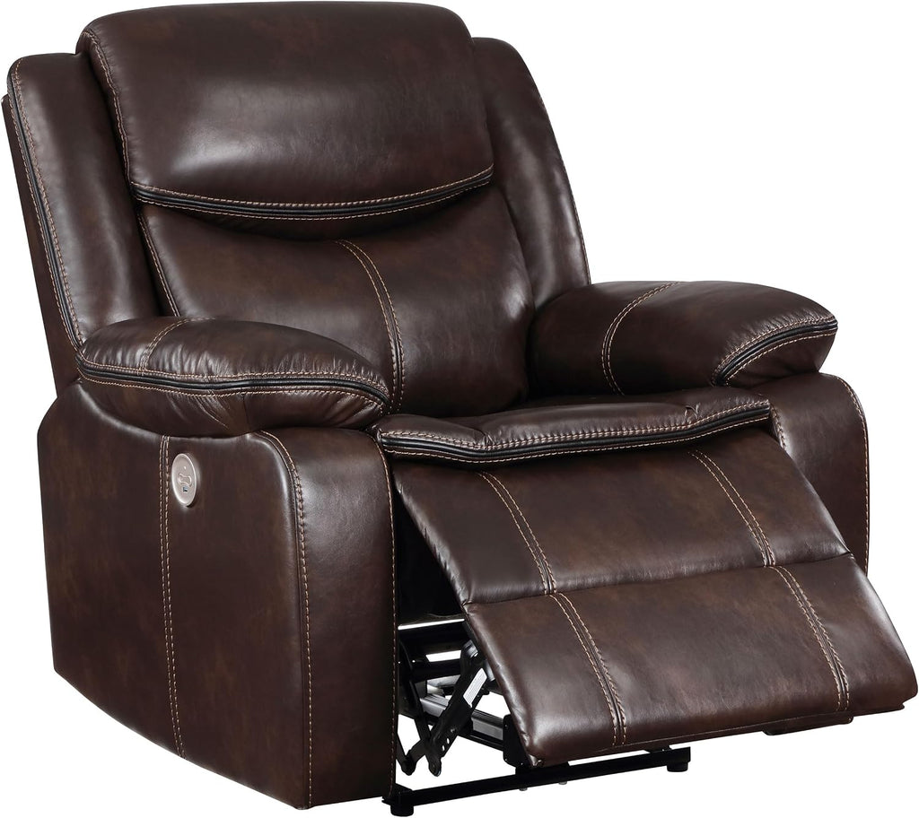Coaster Home Furnishings - Sycamore - Faux Leather Upholstered Power Recliner Chair with Built-in USB Port, Contour Tufting and Control Panel - Living Room - Dark Brown - 610193P