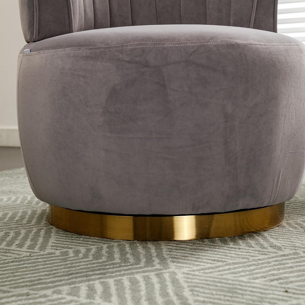 KEIKI Swivel Barrel Accent Chair, 360 Degree Rotating Upholstered Armchair with Velvet Fabric for Living Room, Office, Bedroom, Grey