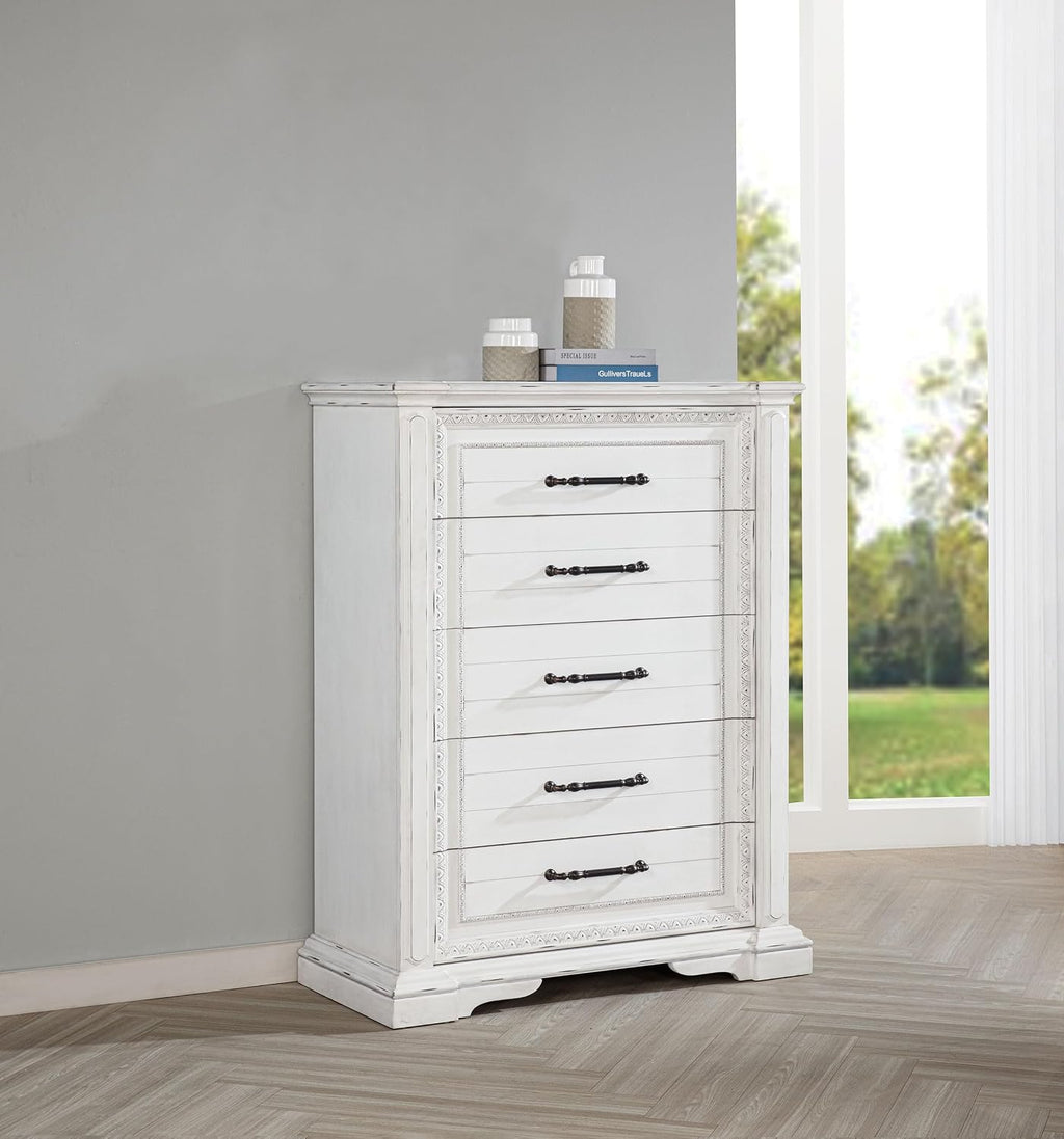 Coaster Home Furnishings - McKinney - Wood - 5-Drawer Chest with Bar Pull Handles, Felt-Lined Top and Rectangular Profile - Bedroom - Vintage White - 215875