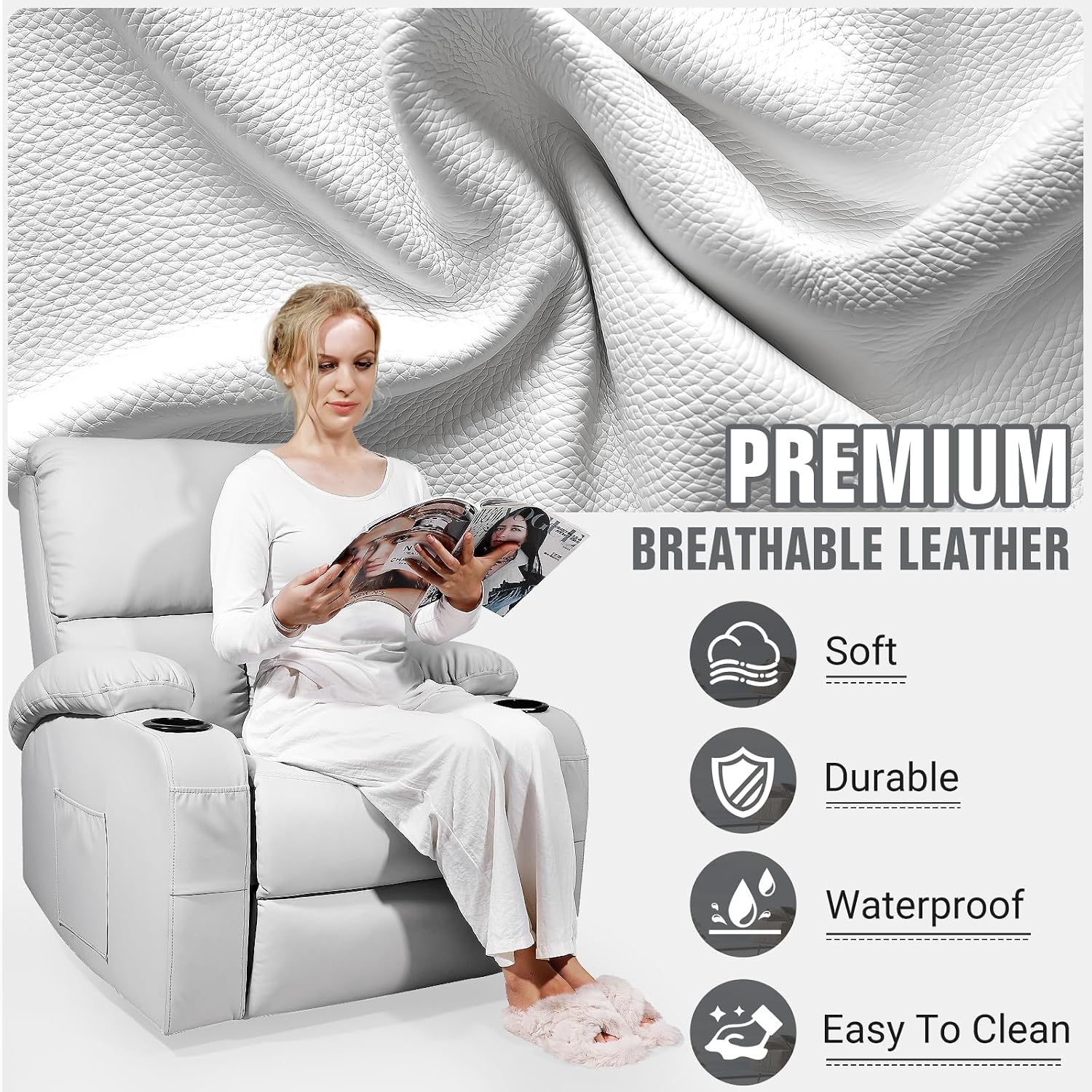 LEVELEVE Rocking Recliner Chair, Massage Rocker Recliner Chair with Vibration Massage and Heat, 360° Swivel Recliner Chairs, Living Room, Bedroom, Nursery, RV, Grey