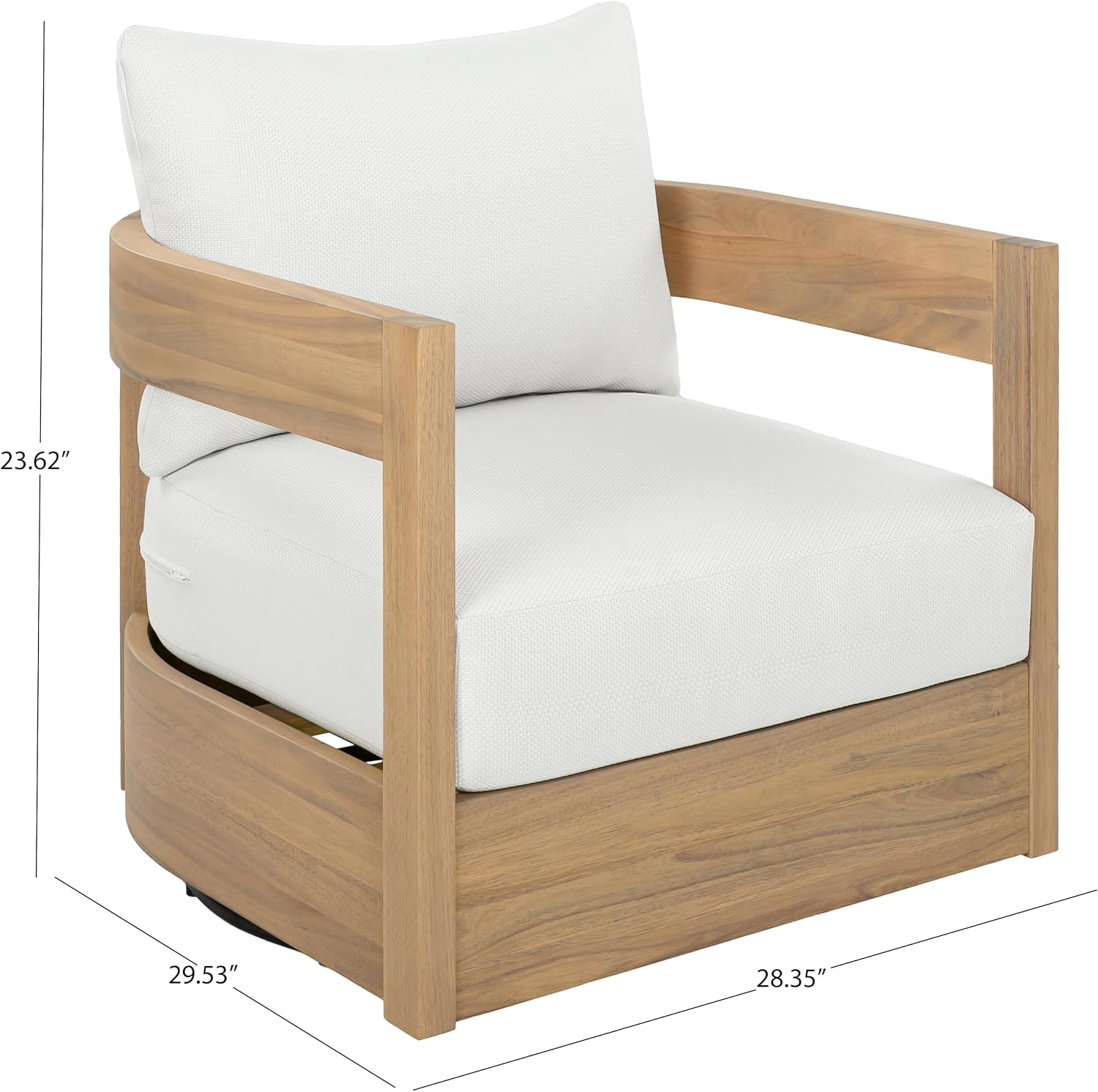 SAFAVIEH Outdoor - Kento Swivel Lounge Chair - Oak & Ivory - Solid Wood with Cushion - Modern Round Design - Ideal for Patio, Deck, Porch, Backyard, 27.5' W x 33' D x 29.1' H (PAT7099B)
