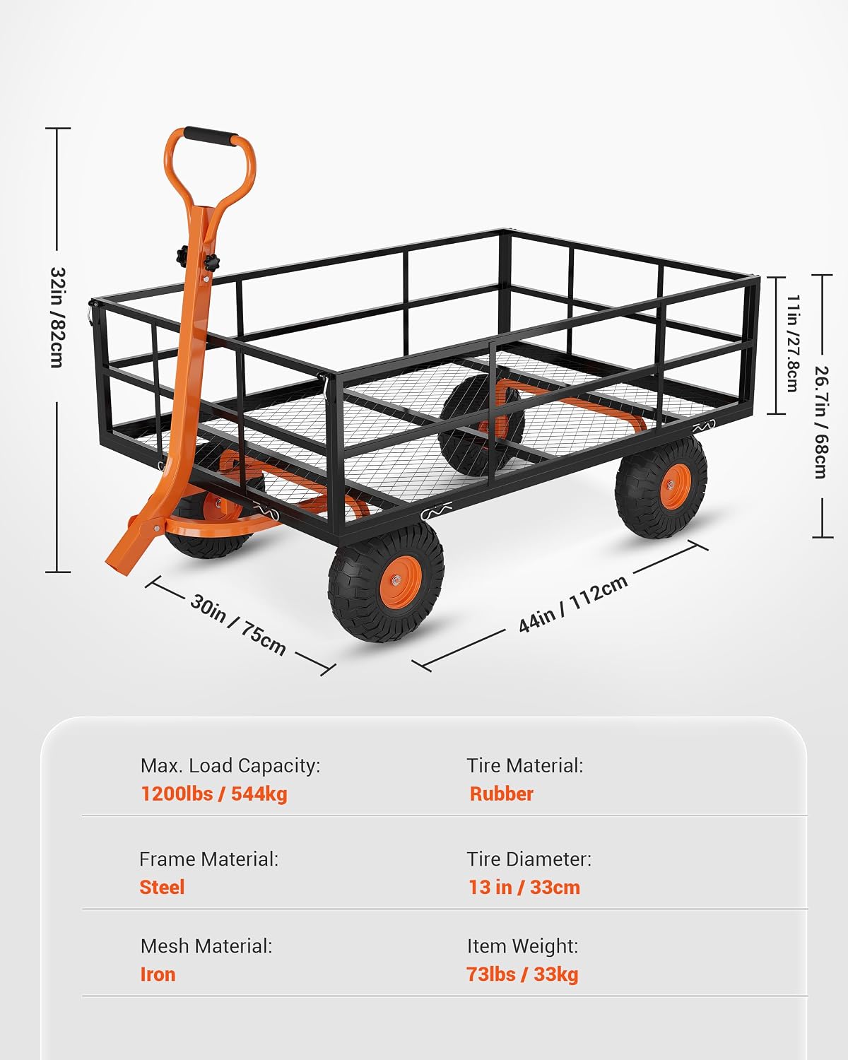 GarveeLife Heavy Duty Steel Garden Cart, 1200 LBS Capacity 3 in 1 Pullable Garden Wagon with 13 in Wheels, for Gardening Soil, Tools, and Plant Transport