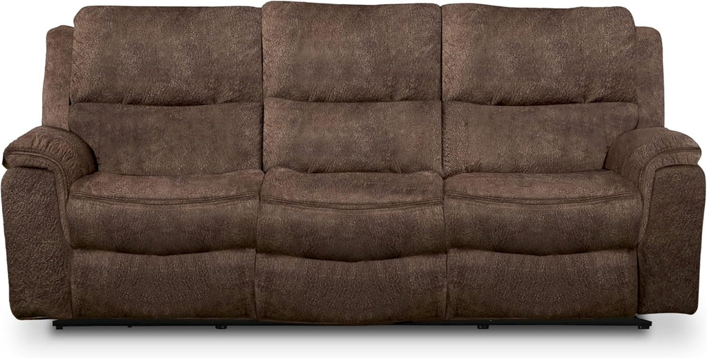 Furniture of America Rock Haven 88 inches Fabric Upholstered 3-Seater Power Recline Sofa with Pillow Top Arms for Living Room, Home Office, Dark Brown