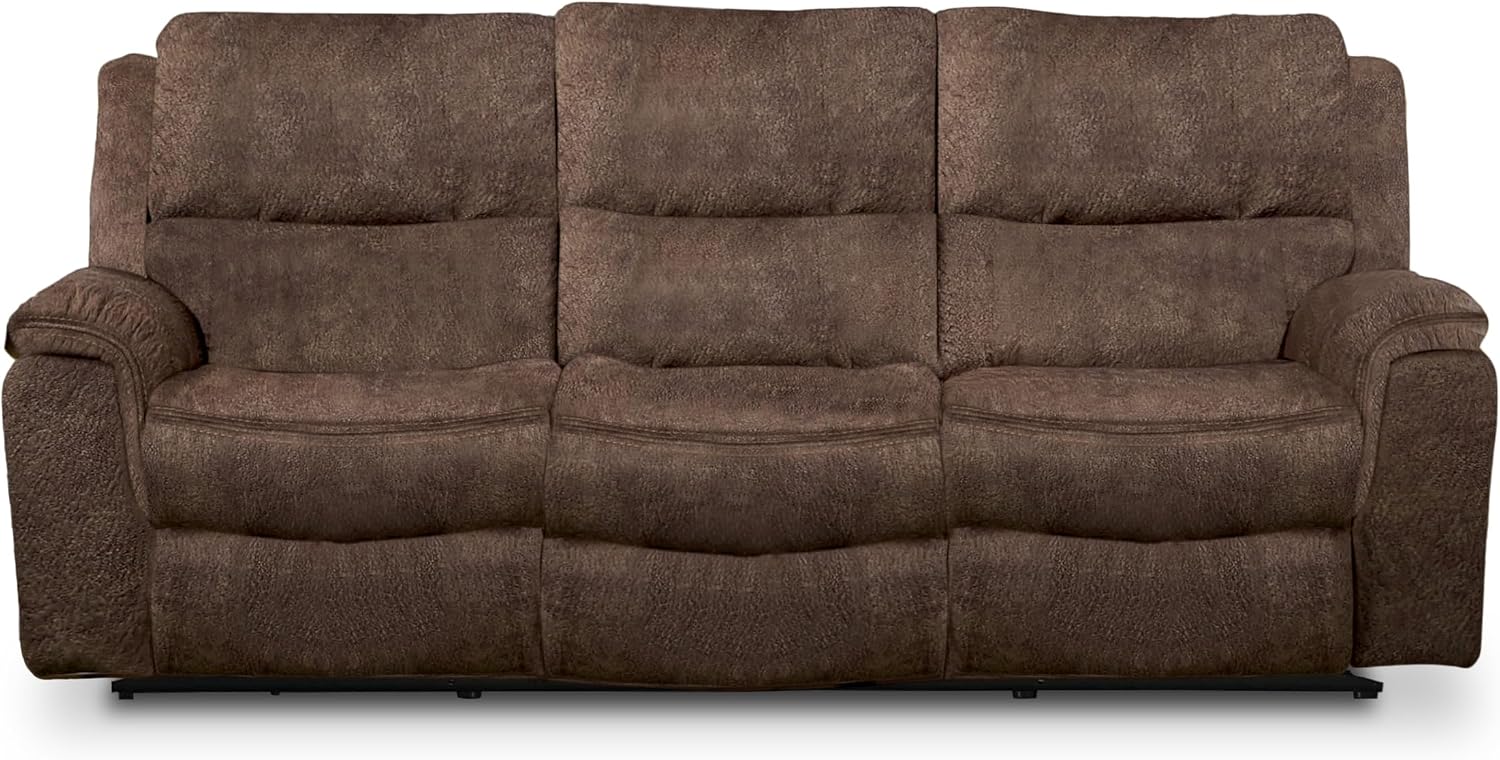 Furniture of America Rock Haven 88 inches Fabric Upholstered 3-Seater Power Recline Sofa with Pillow Top Arms for Living Room, Home Office, Dark Brown