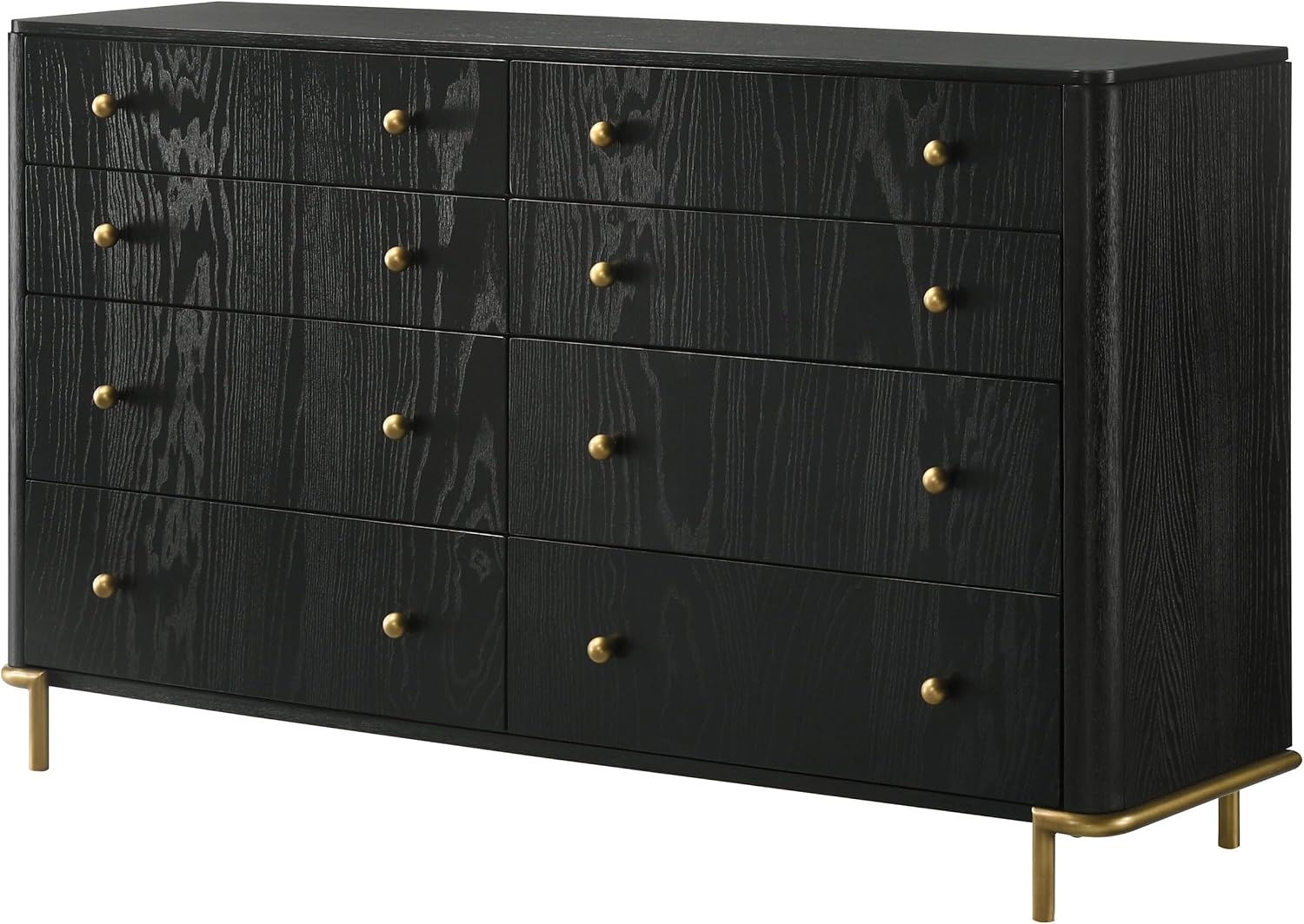 Coaster Home Furnishings - Arini - Wood - 8-Drawer Dresser with Felt-Lined Top, Round Ball Knobs, Metal Glides, Gold Base, Wire-Brushed Details, Coastal Style - Bedroom - Black - 224333