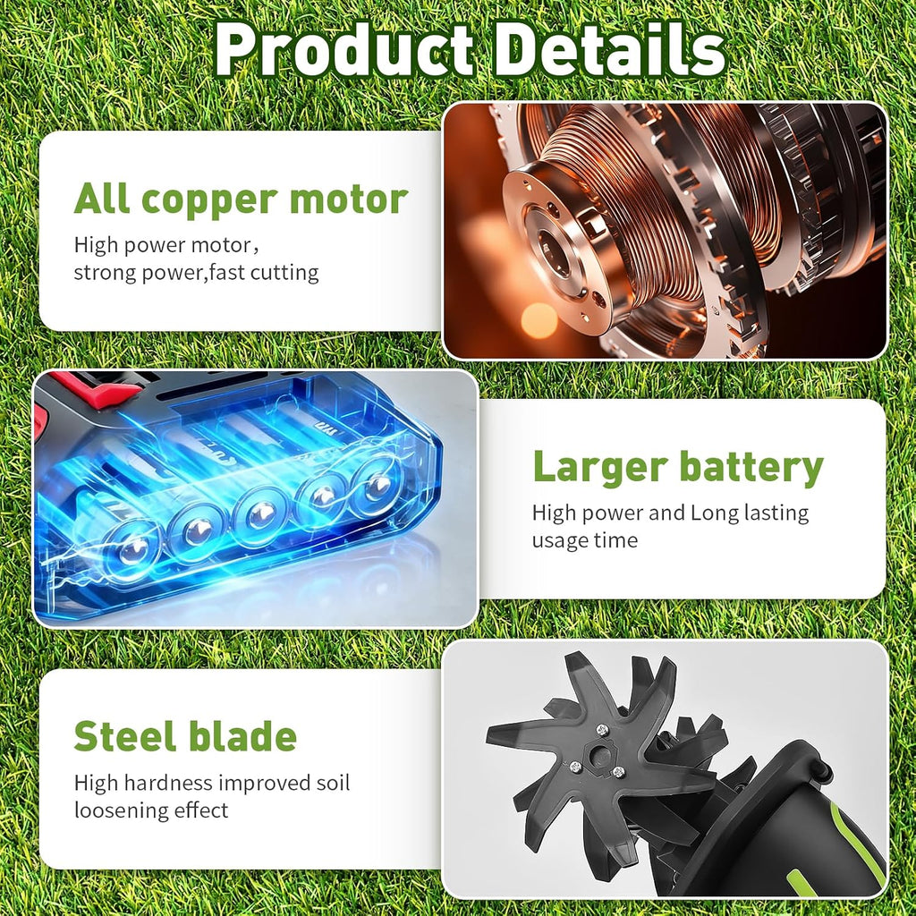 21V 2-in-1 Cordless Mini Tiller Cultivator with 2×4.0Ah Batteries, 235RPM Electric Garden Rototiller, 4' Width & Depth Soil Cultivator with Extension Rod, Lightweight Handheld Tiller for Garden Beds