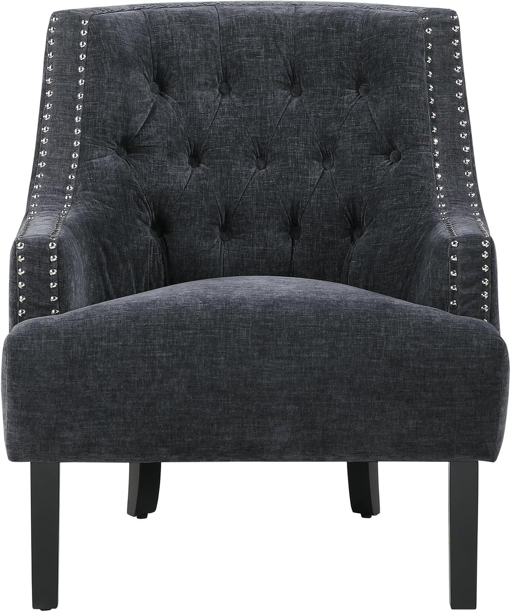 Lexicon Accent Chair Reading Chair Comfy Chair for Bedroom, Upholstered Armchair with Solid Wood Frame, Tufted Cushion Nail Head Trim, Single Sofa Chair for Living Room, Office, Black Chenille