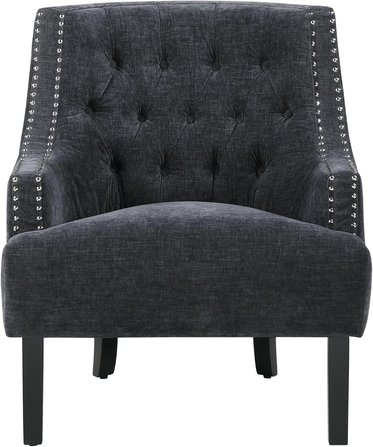Lexicon Accent Chair Reading Chair Comfy Chair for Bedroom, Upholstered Armchair with Solid Wood Frame, Tufted Cushion Nail Head Trim, Single Sofa Chair for Living Room, Office, Black Chenille