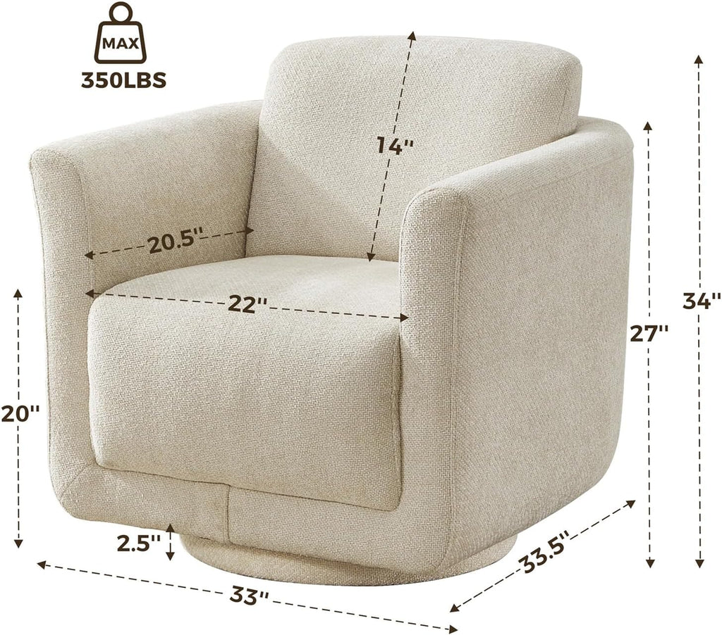 Swivel Accent Chair, 360° Chenille Barrel Swivel Chair for Living Room, Reading Nook Chair for Bedroom Small Spaces, Fully Assembled, Cream