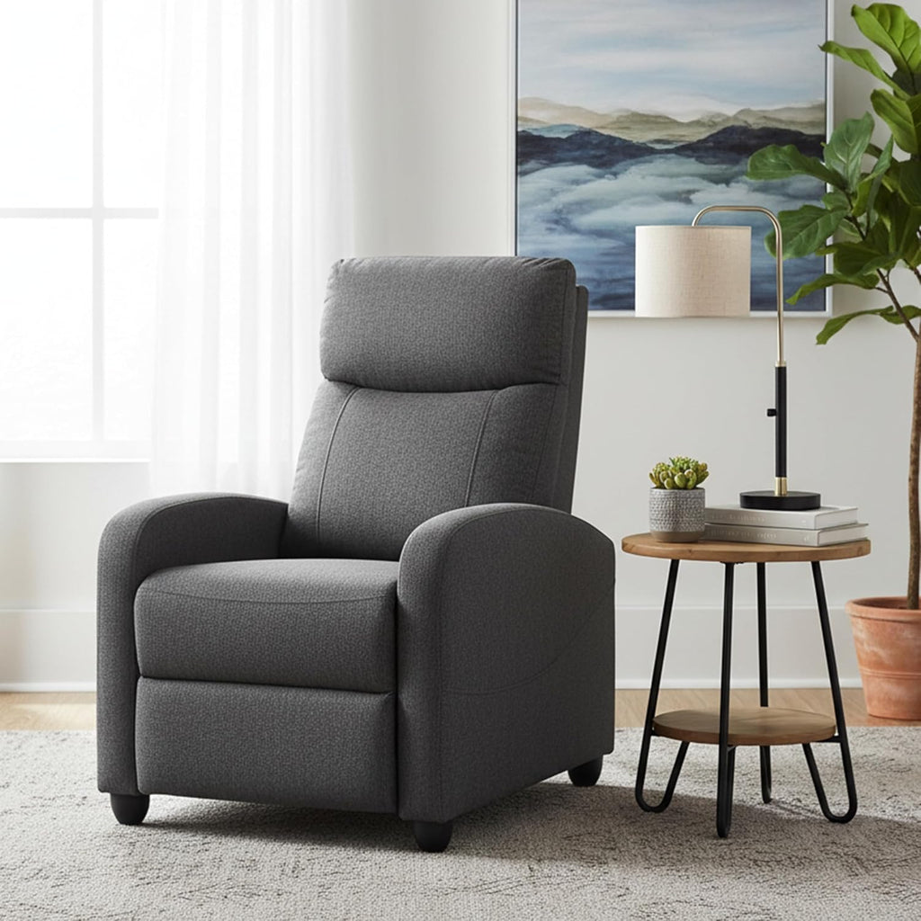 HealSmart Adjustable Push Back Recliner Chair, Soft Fabric Lounge Sofa for Reading & Relaxing, Perfect Home Theater Chair for Living Room & Bedroom, Grey