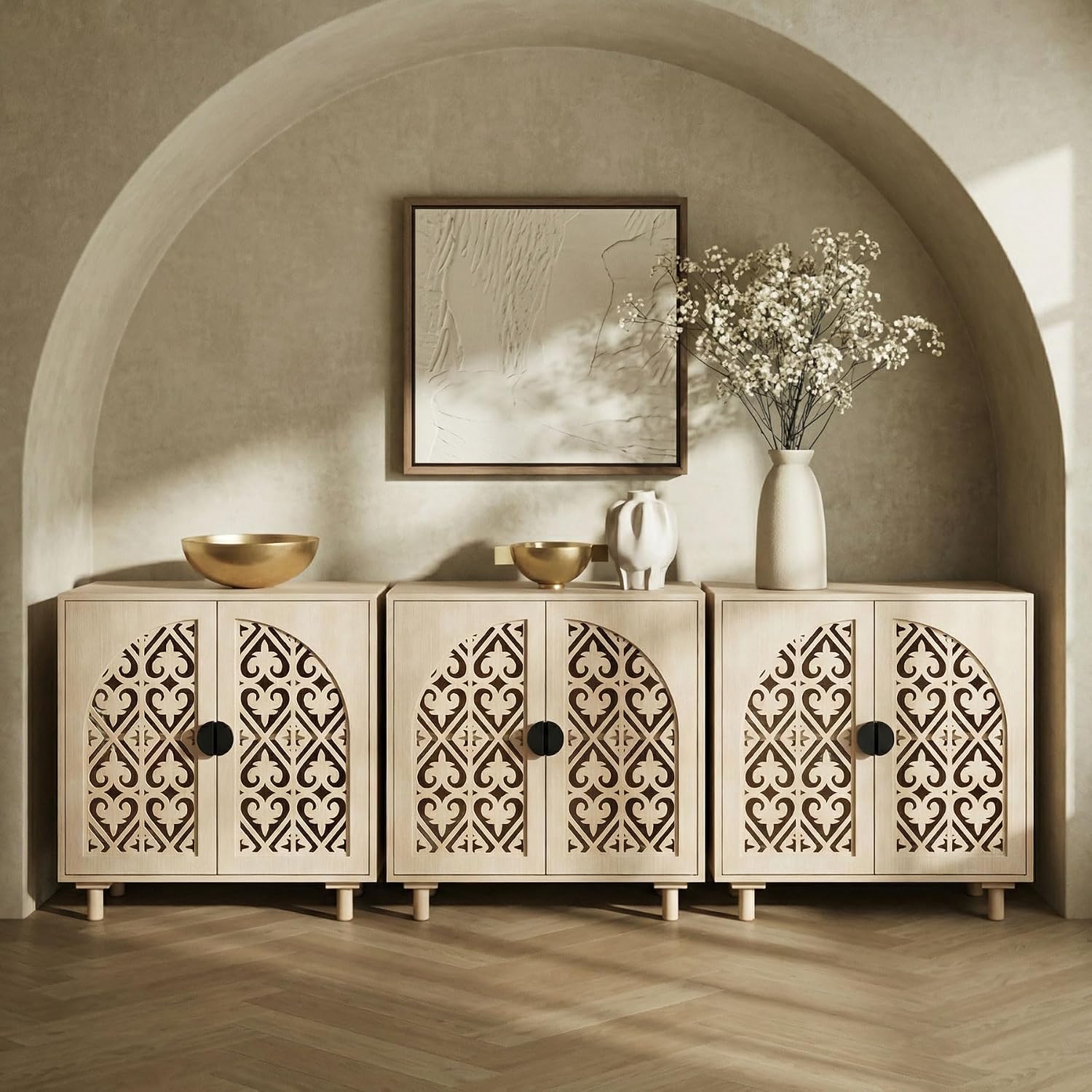 Decorative Storage Cabinet, Sideboard with Magnetic Latch, Adjustable Shelf, 29.8 x 15.7 x 31.5 Inches (2 Piece)