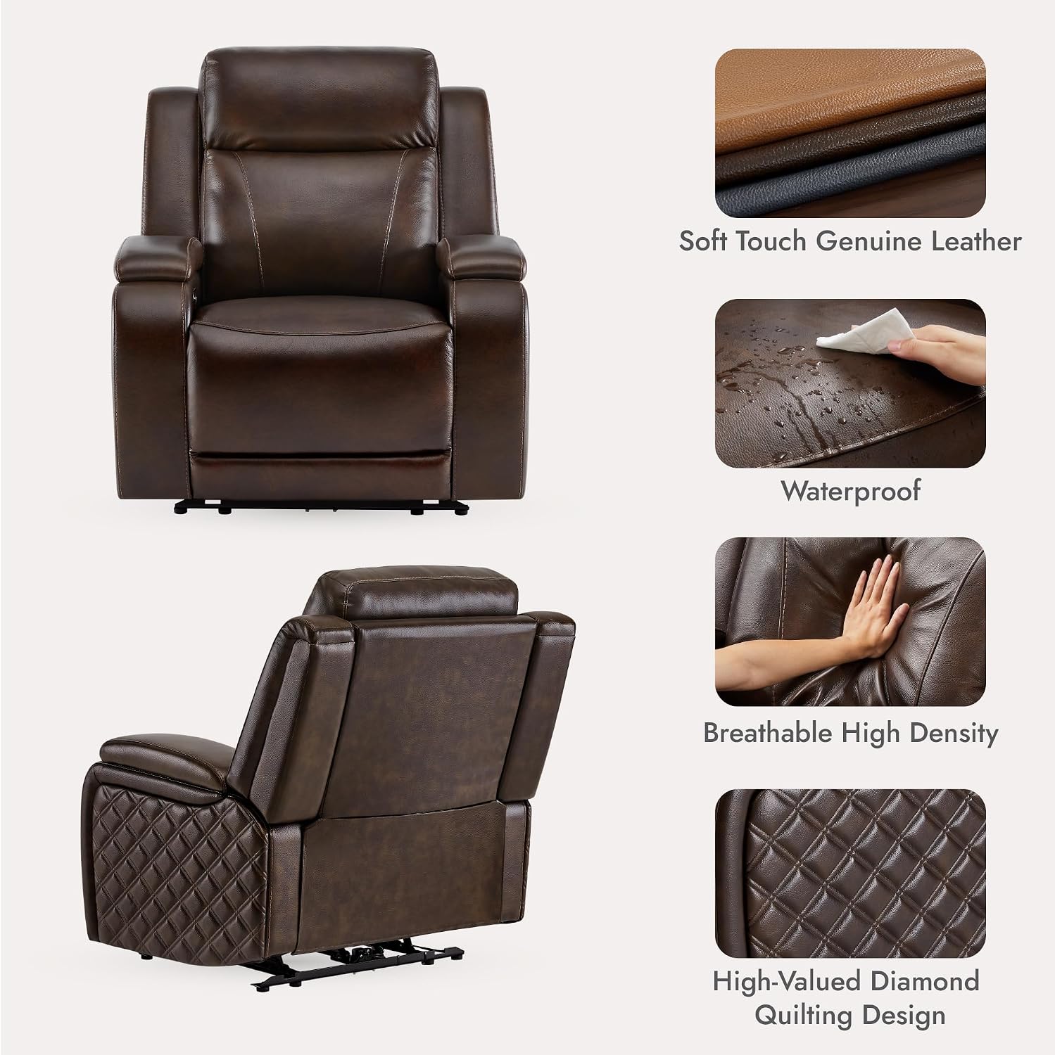 Watson & Whitely Genuine Leather Power Recliner Chairs for Adults, Zero Gravity Recliner with Power Headrest & Hidden Storage, Electric Reclining Sofa Chair for Living Room, Home Office, Dark Brown
