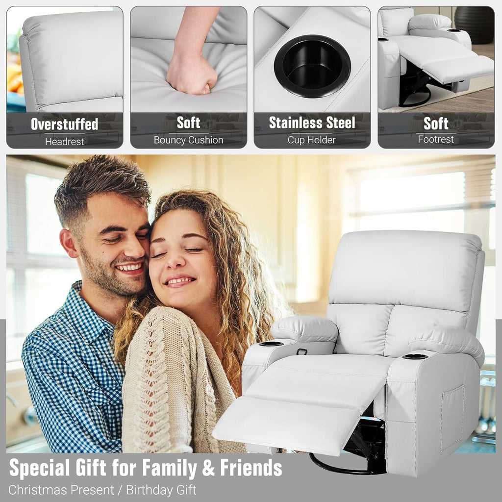 LEVELEVE Rocking Recliner Chair, Massage Rocker Recliner Chair with Vibration Massage and Heat, 360° Swivel Recliner Chairs, Living Room, Bedroom, Nursery, RV, Grey