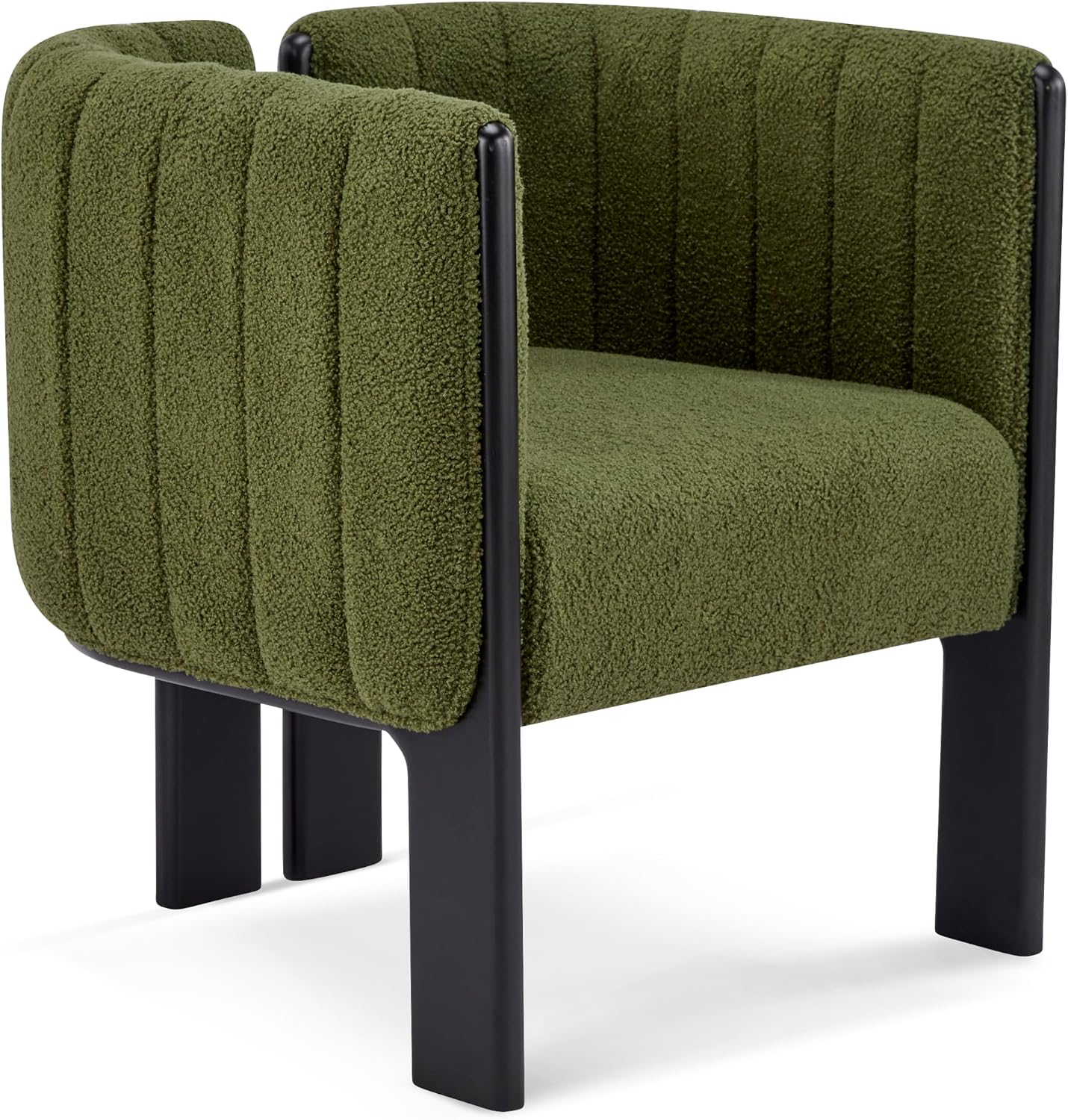 Christopher Knight Home Yusi Boucle Upholstered Dining Chairs Set of 2, Modern Wooden Dining Armchair, Curved Backrest Kitchen Side Chair, Living Room Accent Chair for Extra Seat, Black + Olive Green