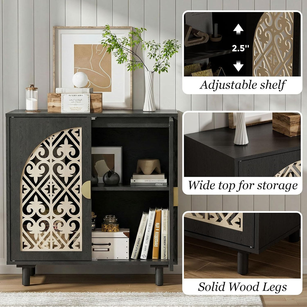 Decorative Storage Cabinet, Sideboard with Magnetic Latch, Adjustable Shelf, 29.84 x 15.75 x 31.57 Inches (2 Pieces)